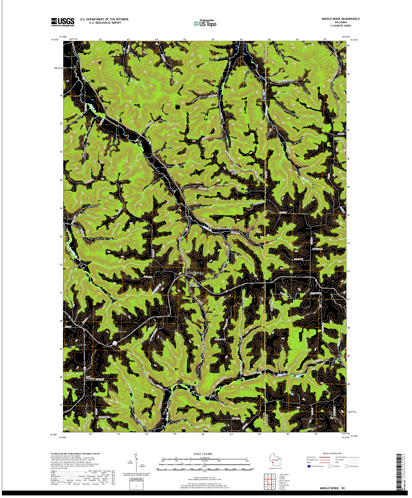 USGS US TOPO 7.5-MINUTE MAP FOR MIDDLE RIDGE, WI 2018