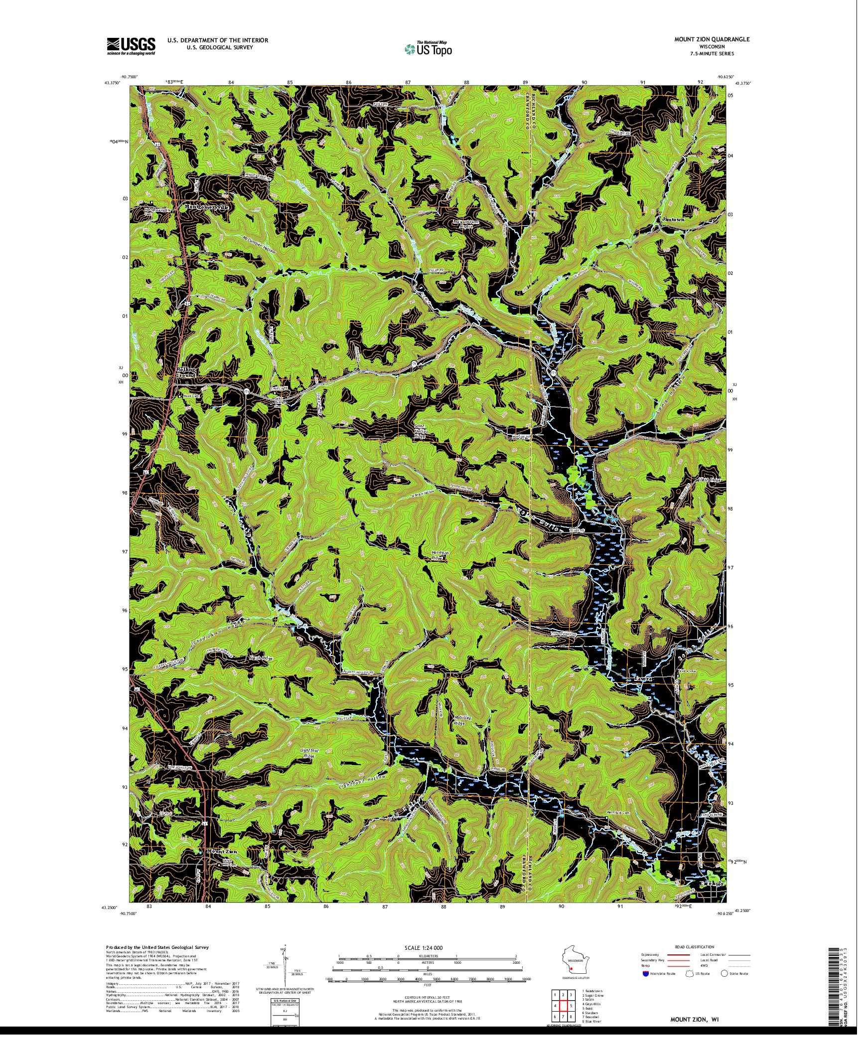 USGS US TOPO 7.5-MINUTE MAP FOR MOUNT ZION, WI 2018