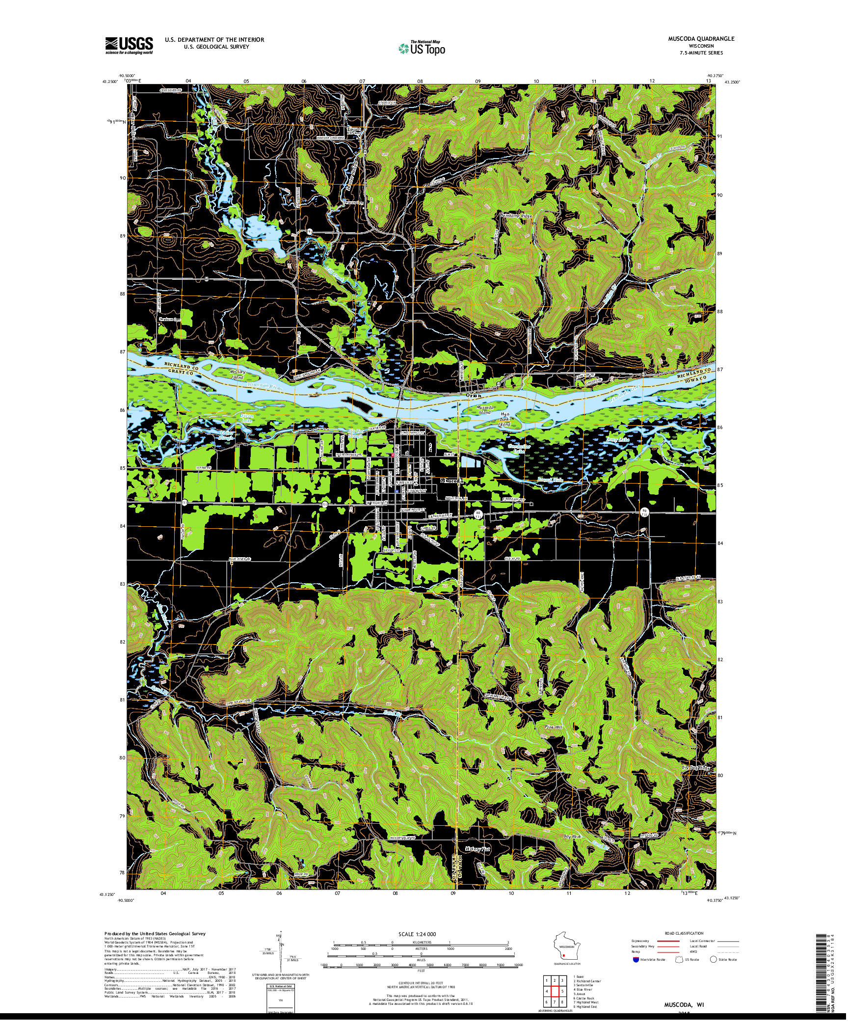 USGS US TOPO 7.5-MINUTE MAP FOR MUSCODA, WI 2018