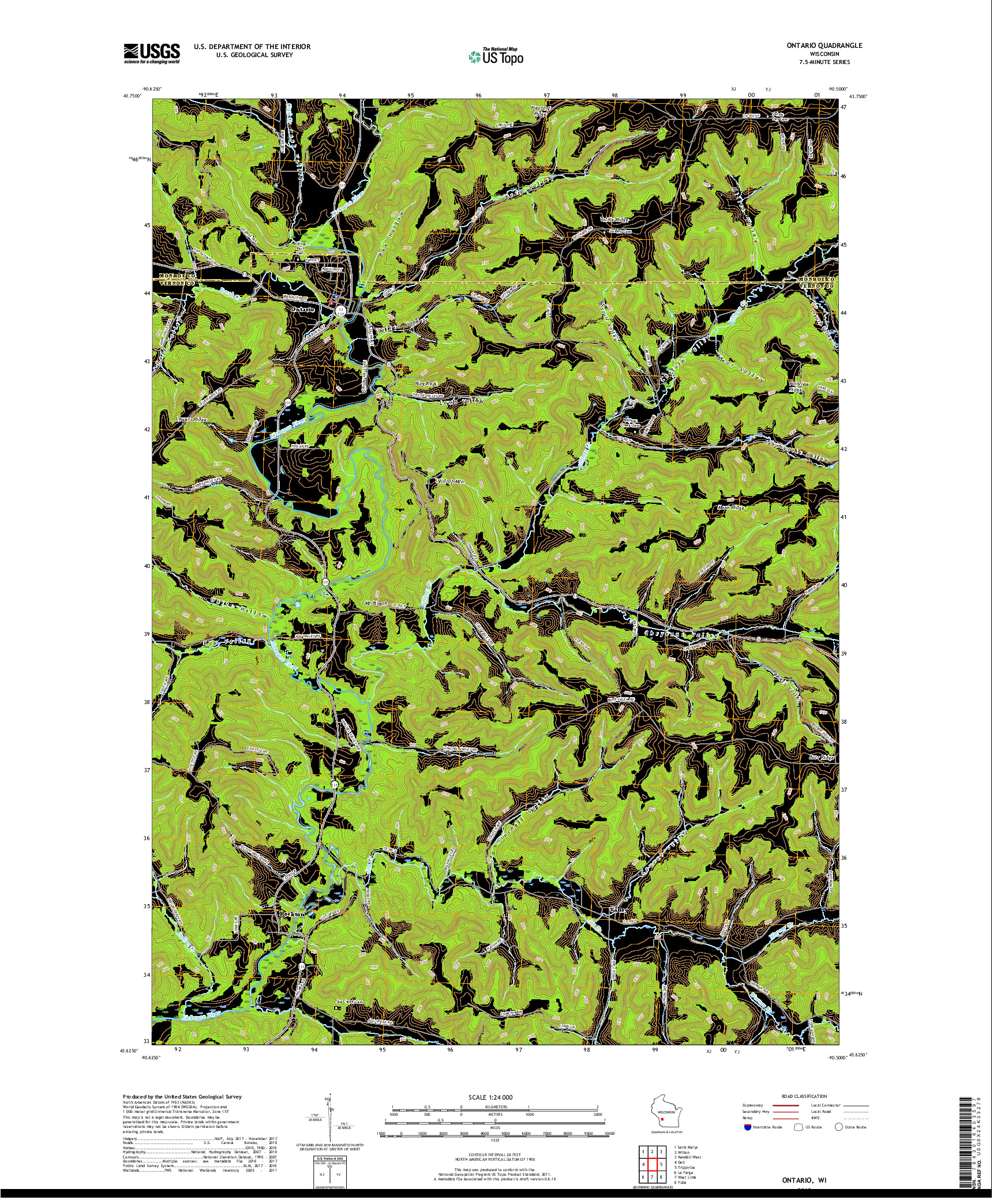 USGS US TOPO 7.5-MINUTE MAP FOR ONTARIO, WI 2018