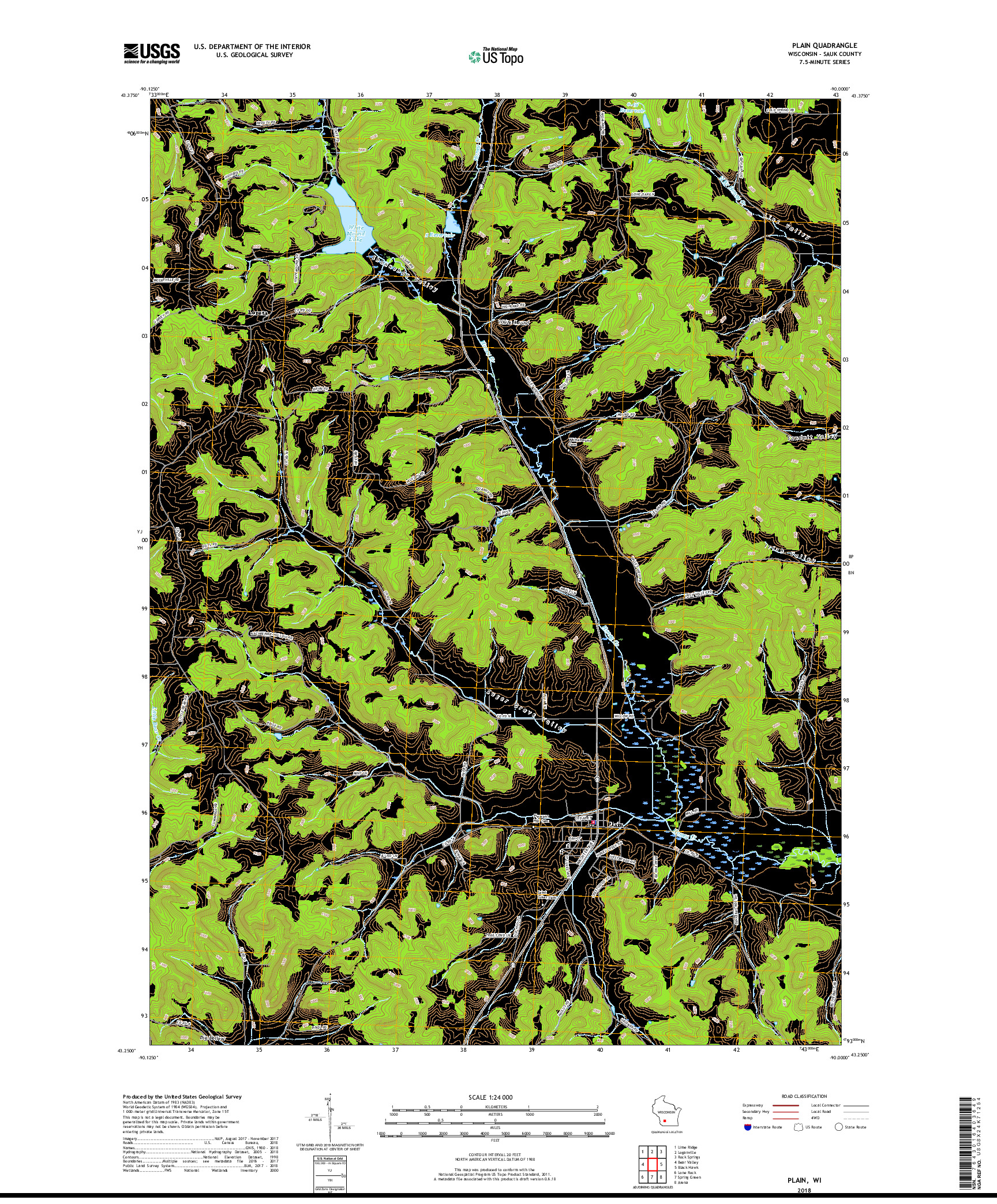 USGS US TOPO 7.5-MINUTE MAP FOR PLAIN, WI 2018