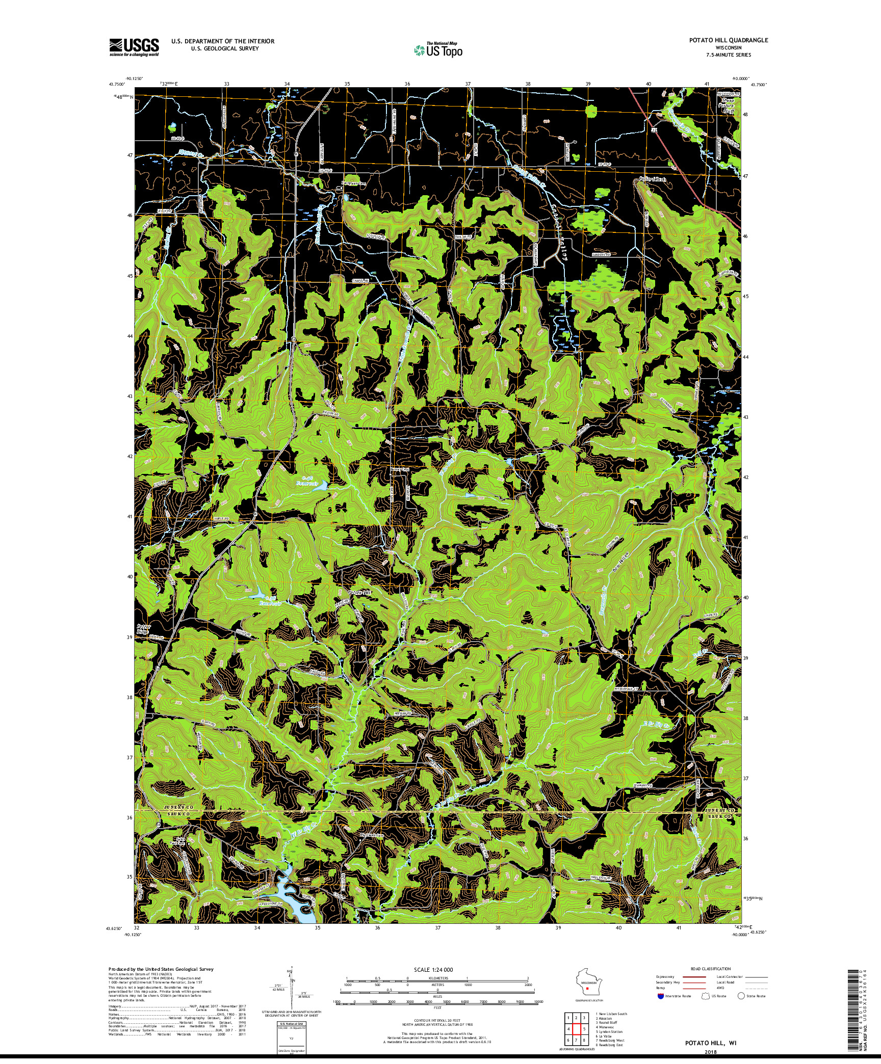 USGS US TOPO 7.5-MINUTE MAP FOR POTATO HILL, WI 2018