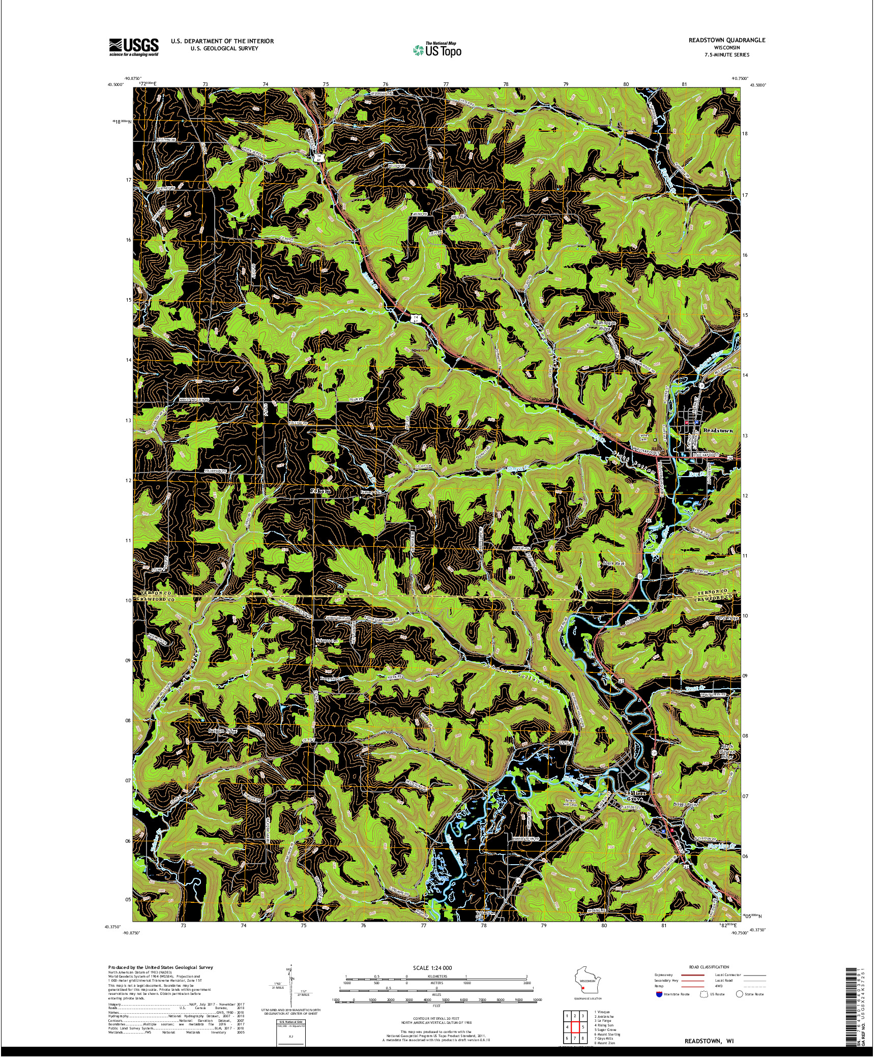 USGS US TOPO 7.5-MINUTE MAP FOR READSTOWN, WI 2018