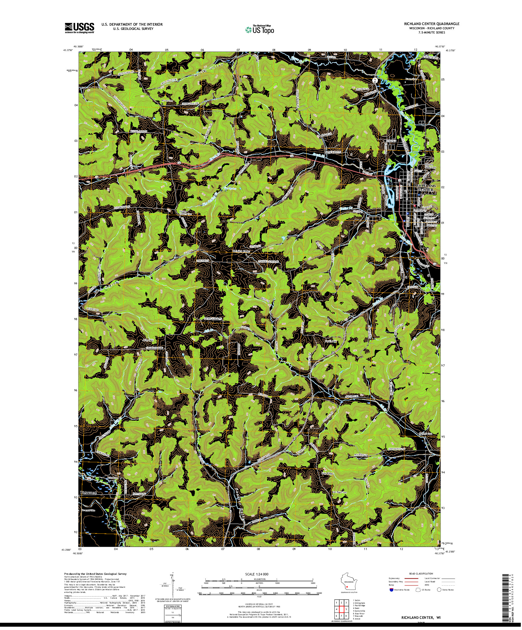 USGS US TOPO 7.5-MINUTE MAP FOR RICHLAND CENTER, WI 2018