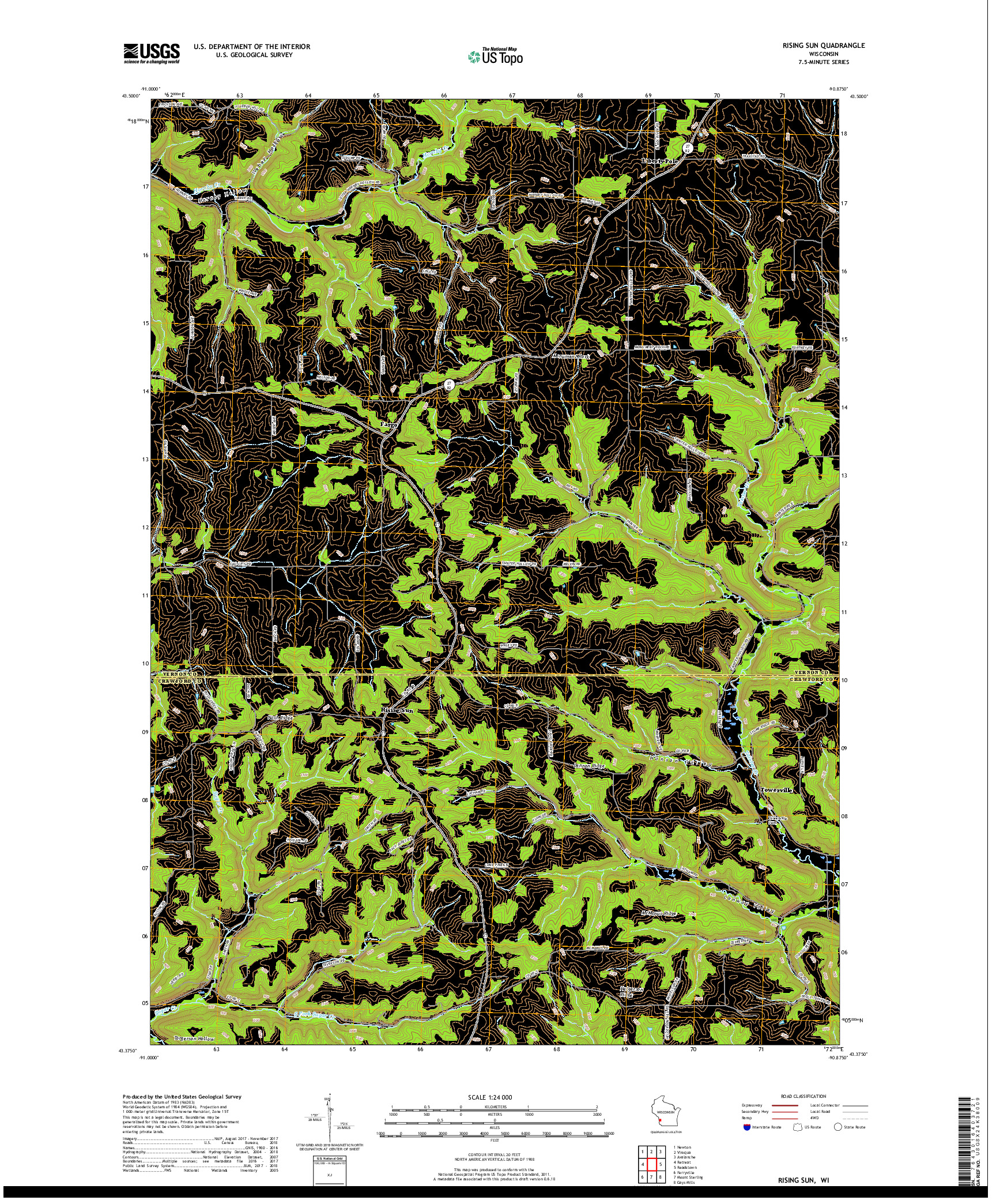 USGS US TOPO 7.5-MINUTE MAP FOR RISING SUN, WI 2018