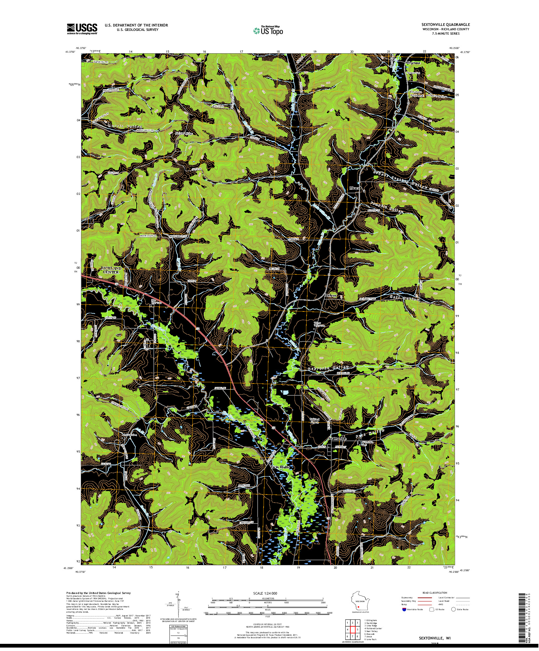 USGS US TOPO 7.5-MINUTE MAP FOR SEXTONVILLE, WI 2018