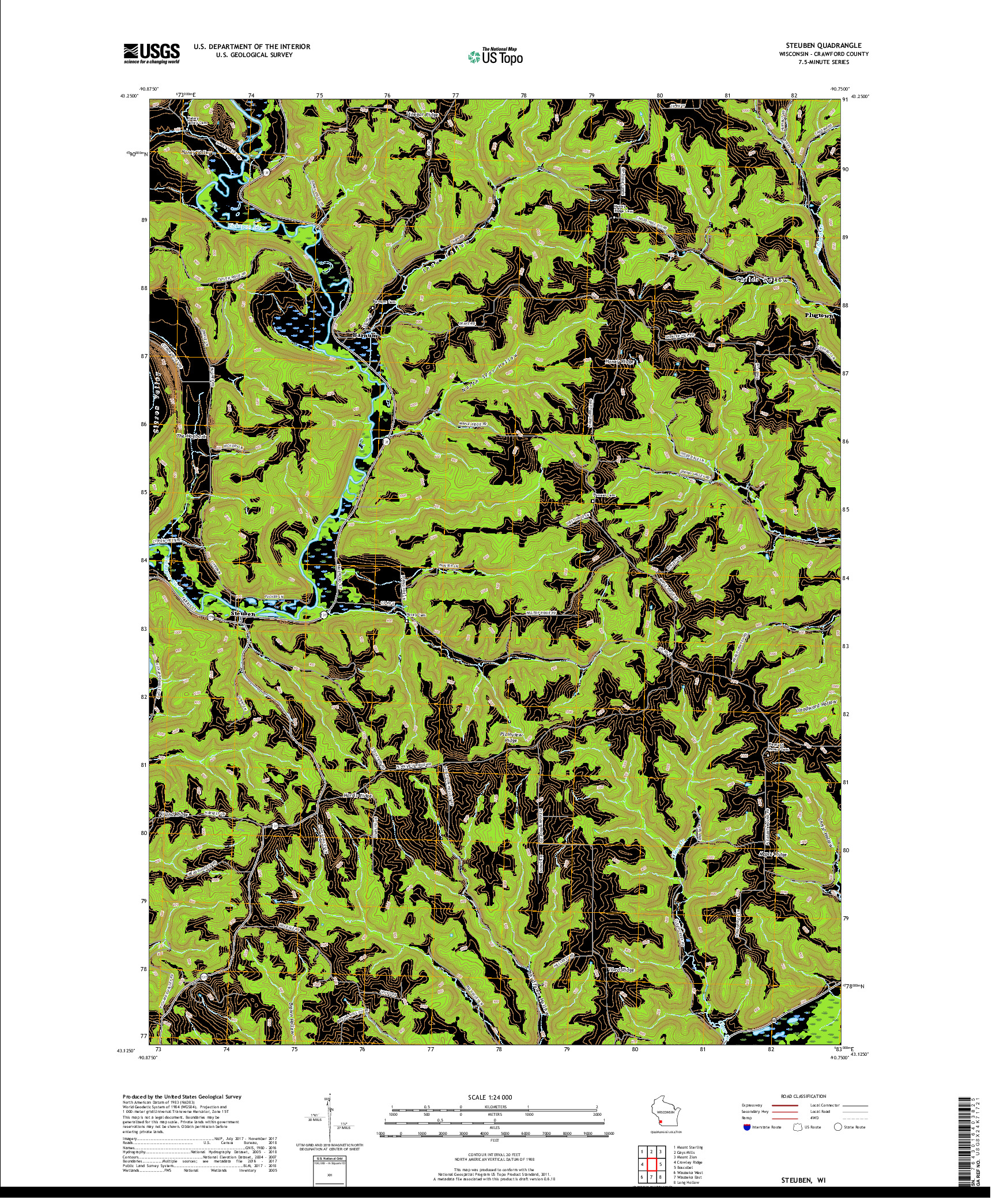 USGS US TOPO 7.5-MINUTE MAP FOR STEUBEN, WI 2018