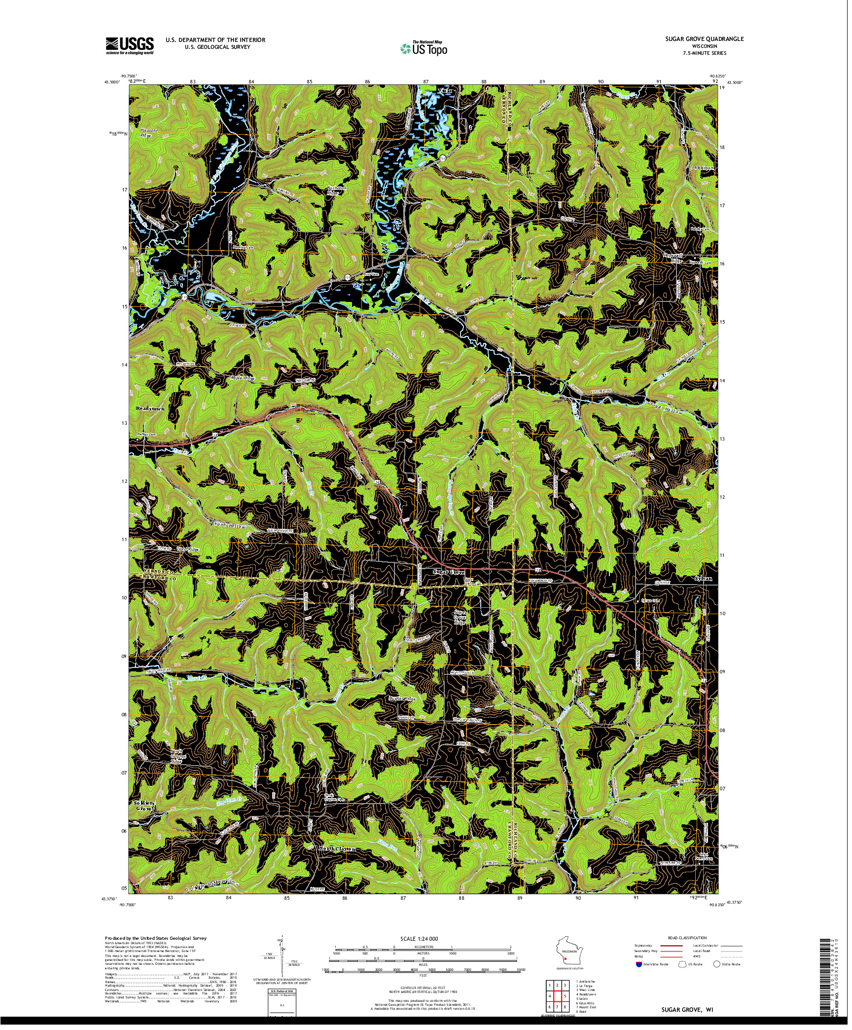 USGS US TOPO 7.5-MINUTE MAP FOR SUGAR GROVE, WI 2018