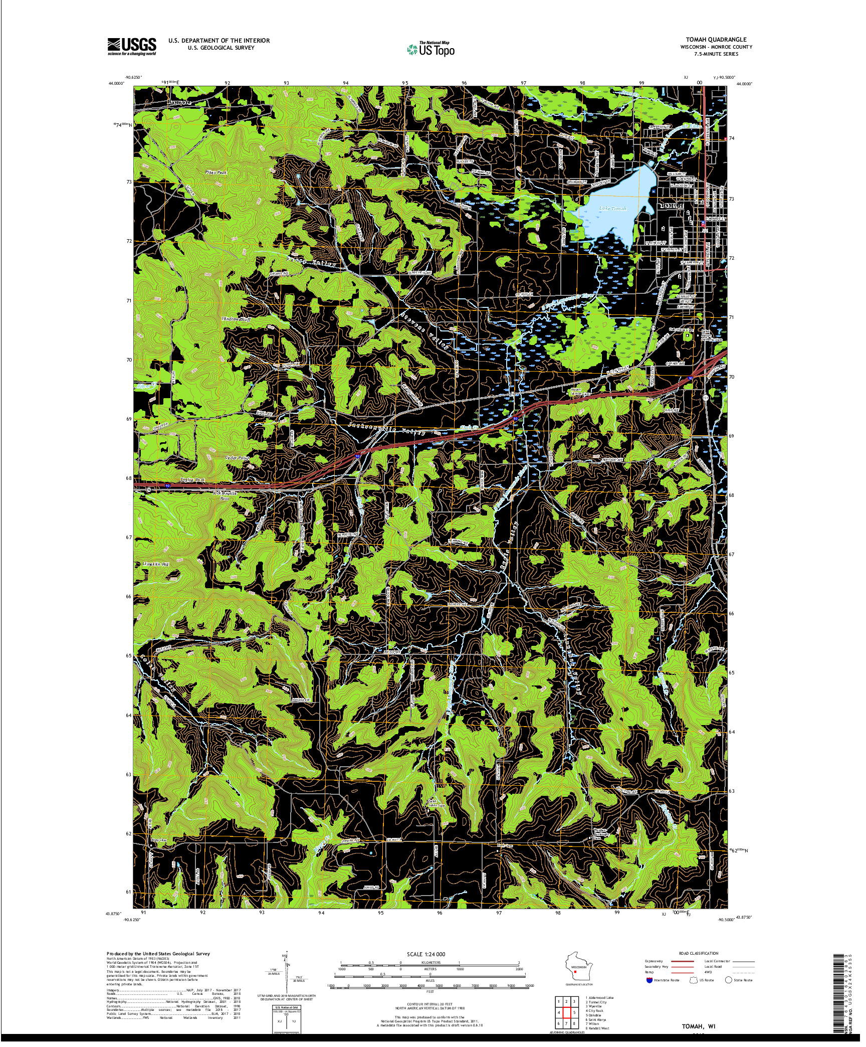 USGS US TOPO 7.5-MINUTE MAP FOR TOMAH, WI 2018