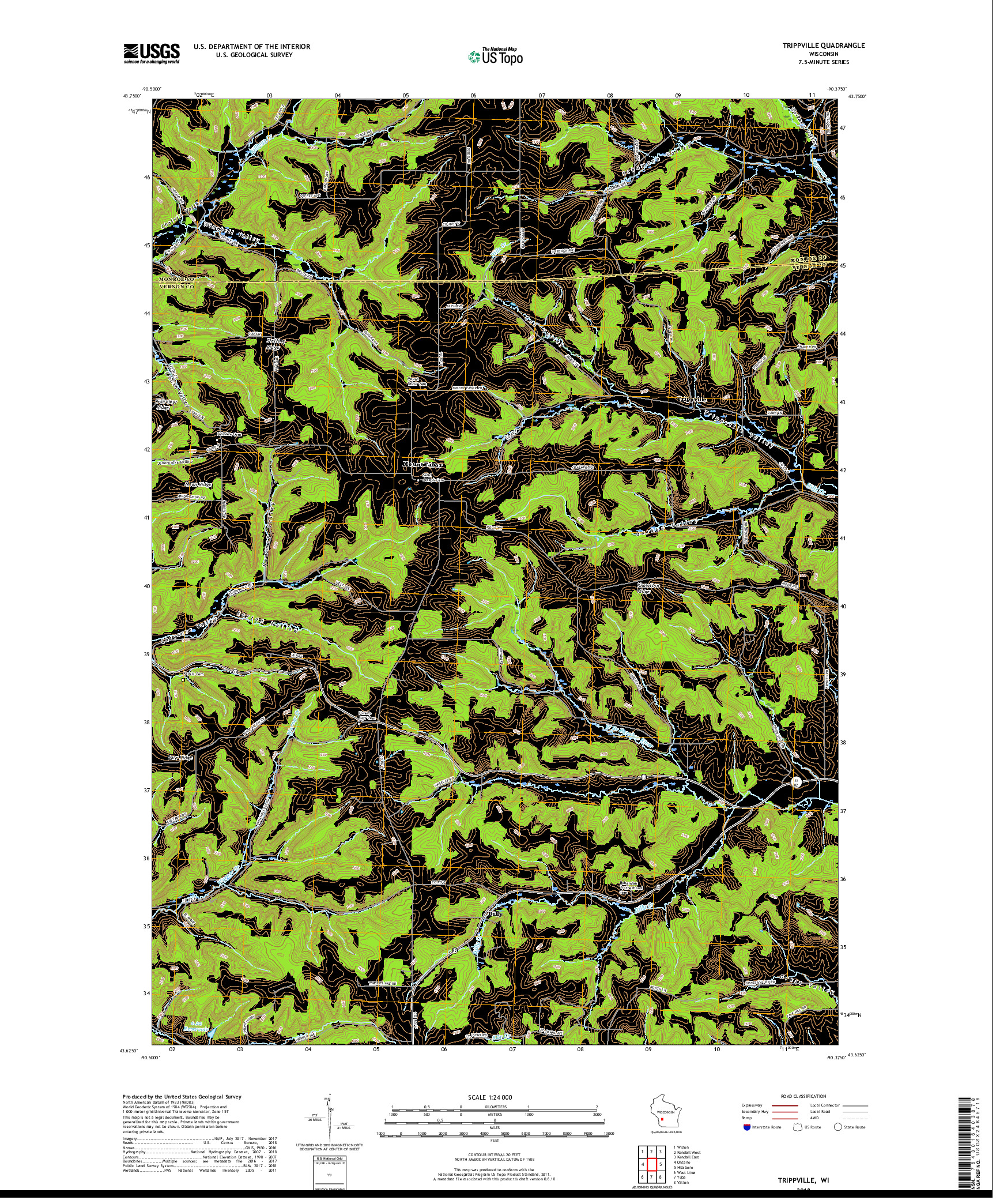 USGS US TOPO 7.5-MINUTE MAP FOR TRIPPVILLE, WI 2018