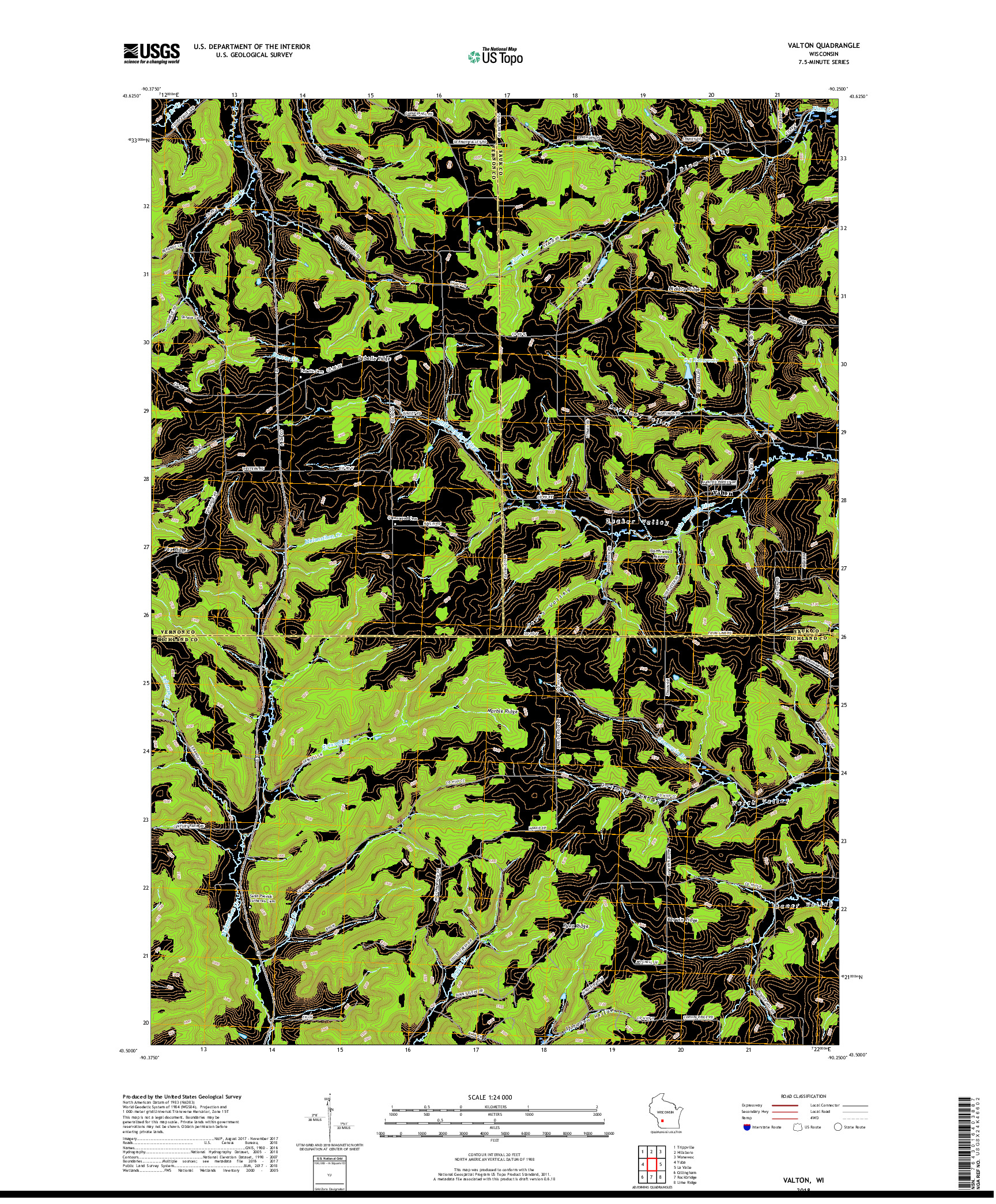 USGS US TOPO 7.5-MINUTE MAP FOR VALTON, WI 2018