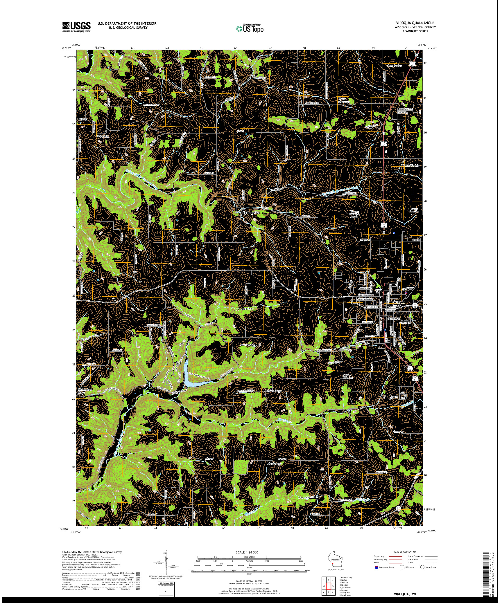 USGS US TOPO 7.5-MINUTE MAP FOR VIROQUA, WI 2018