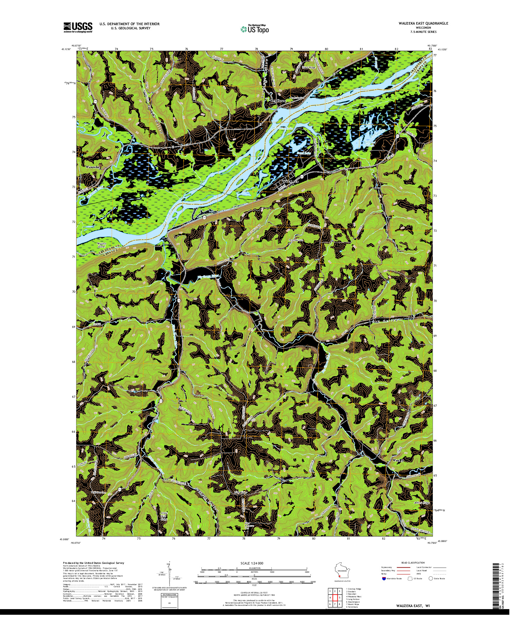 USGS US TOPO 7.5-MINUTE MAP FOR WAUZEKA EAST, WI 2018