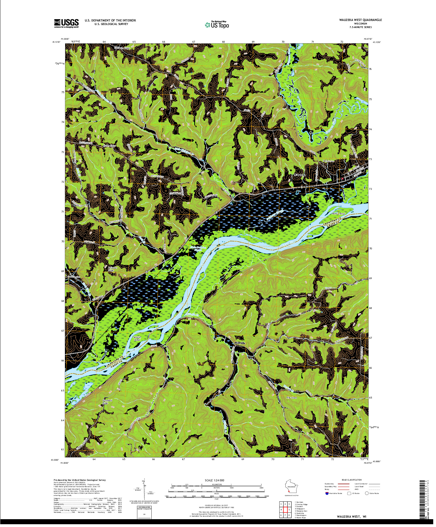USGS US TOPO 7.5-MINUTE MAP FOR WAUZEKA WEST, WI 2018