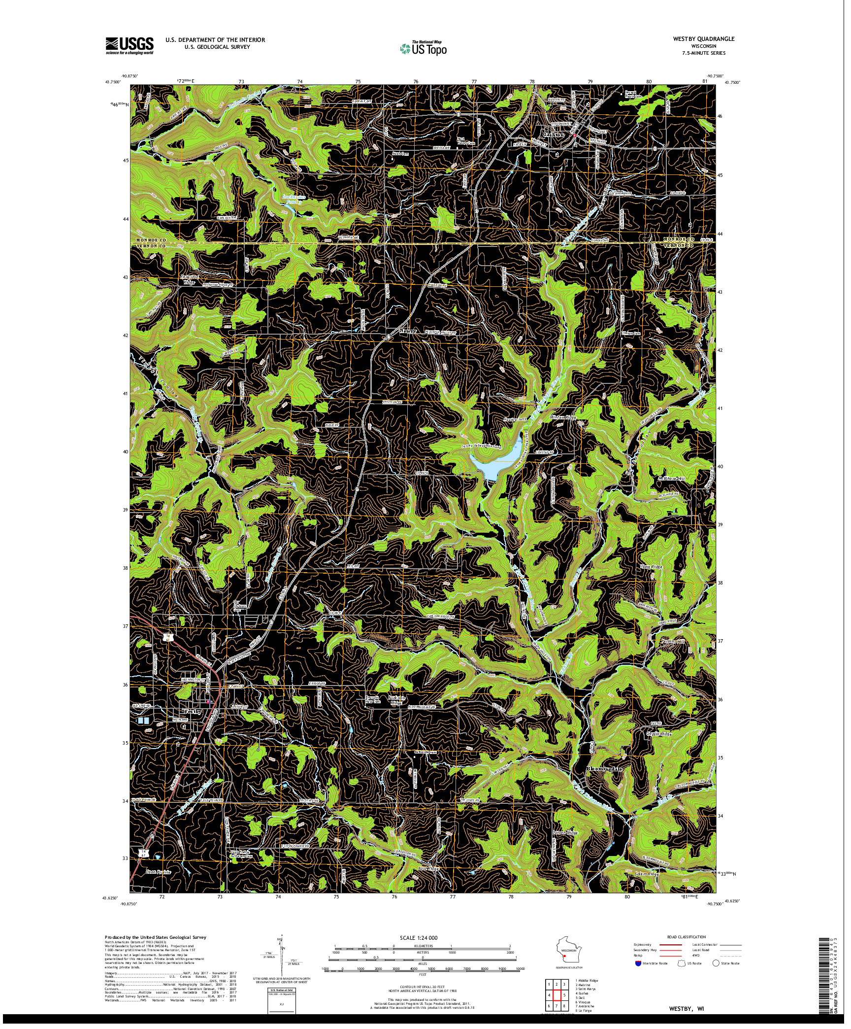 USGS US TOPO 7.5-MINUTE MAP FOR WESTBY, WI 2018