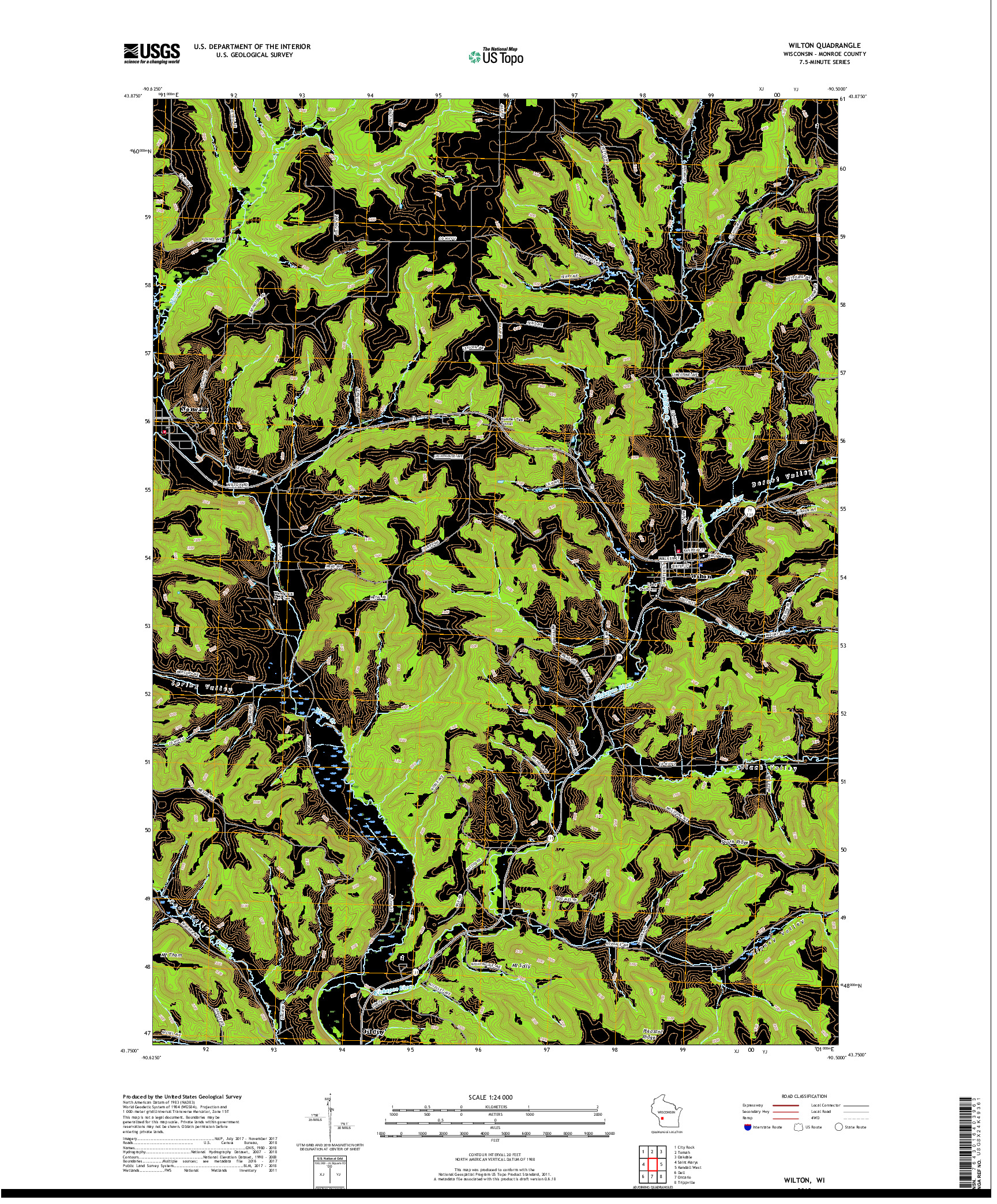 USGS US TOPO 7.5-MINUTE MAP FOR WILTON, WI 2018