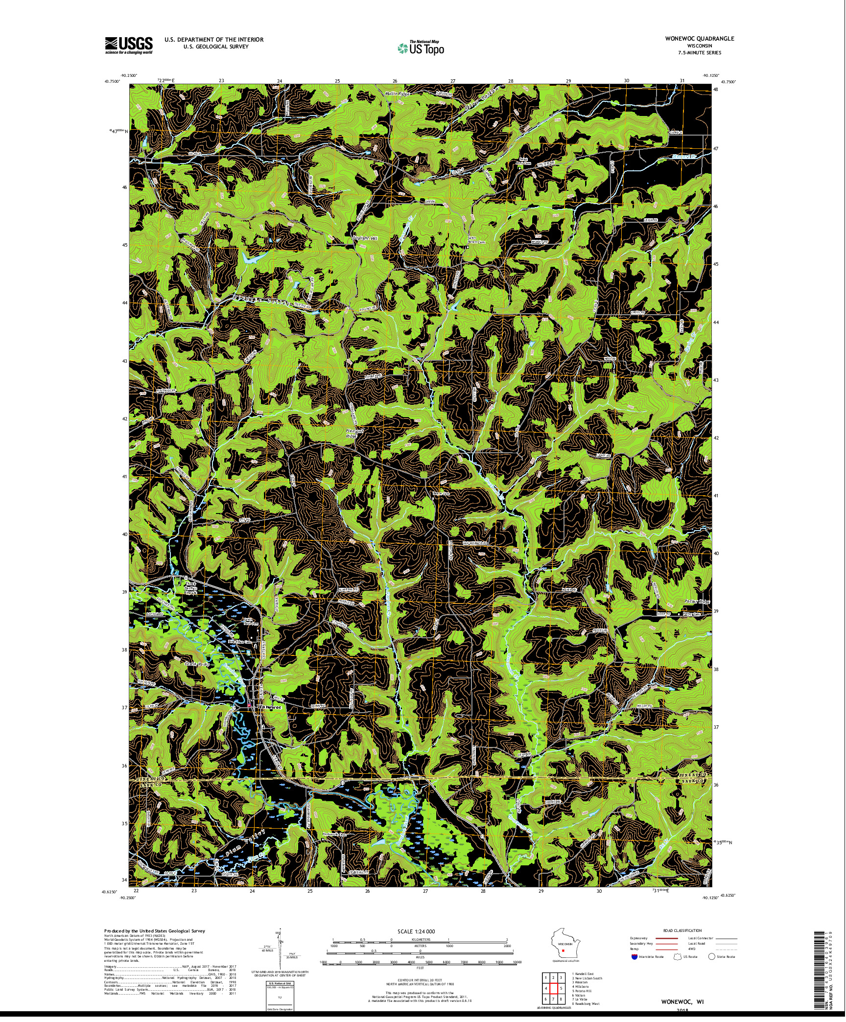 USGS US TOPO 7.5-MINUTE MAP FOR WONEWOC, WI 2018