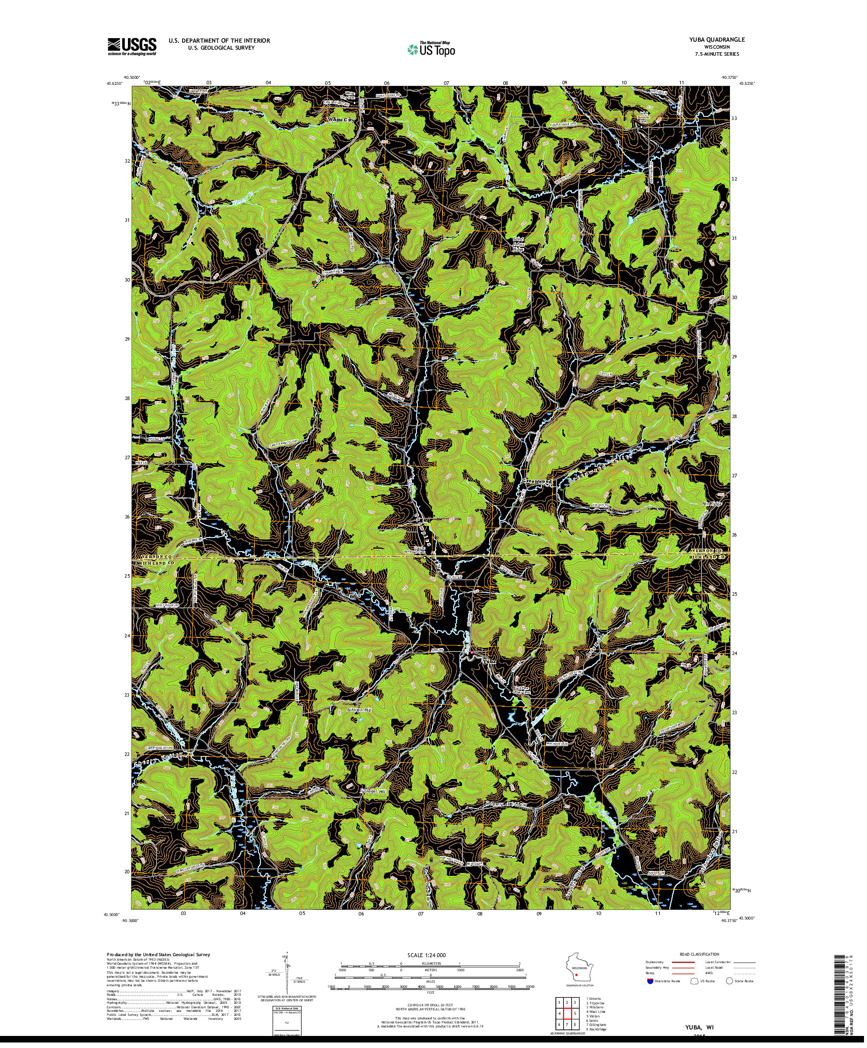 USGS US TOPO 7.5-MINUTE MAP FOR YUBA, WI 2018