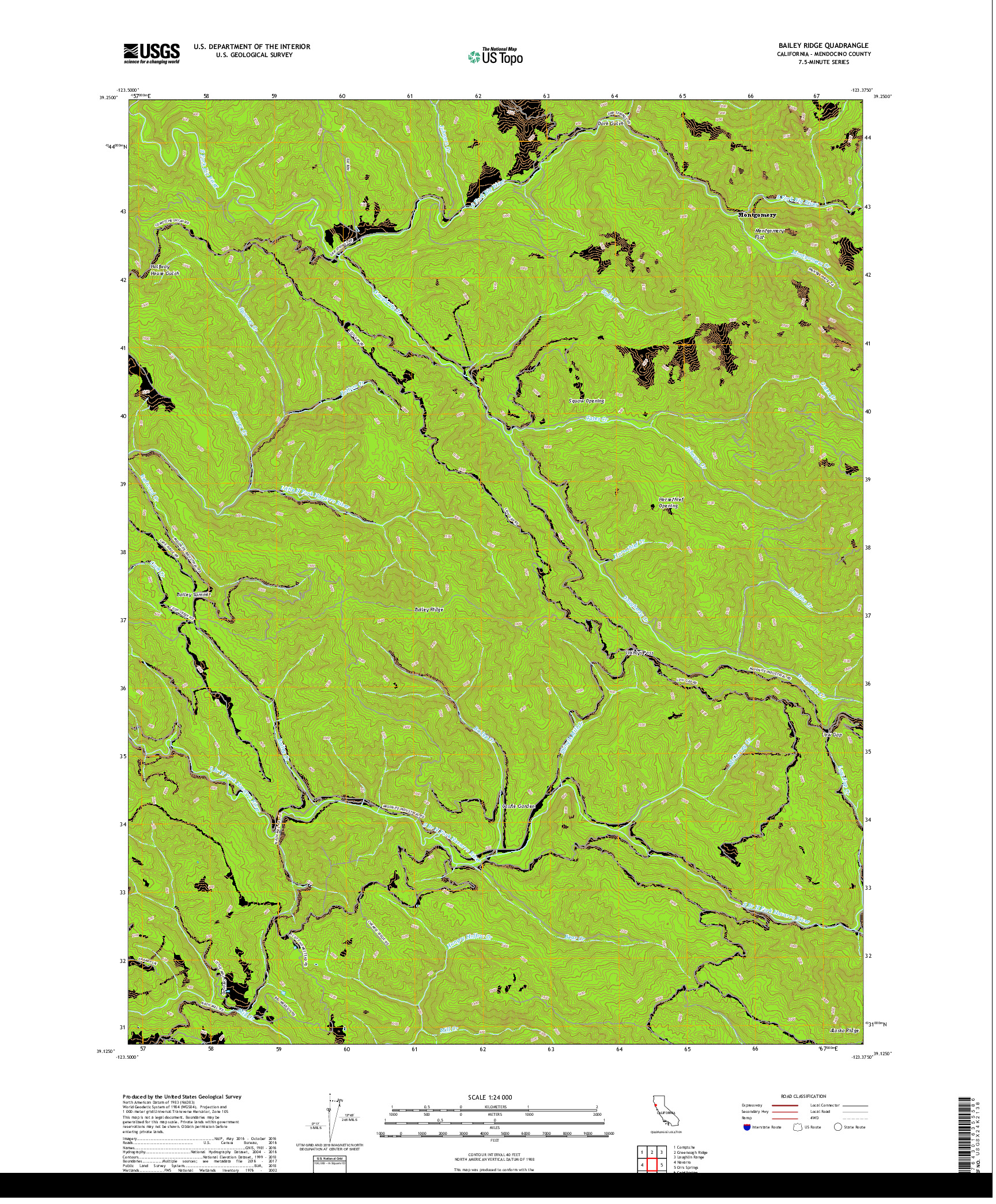 USGS US TOPO 7.5-MINUTE MAP FOR BAILEY RIDGE, CA 2018