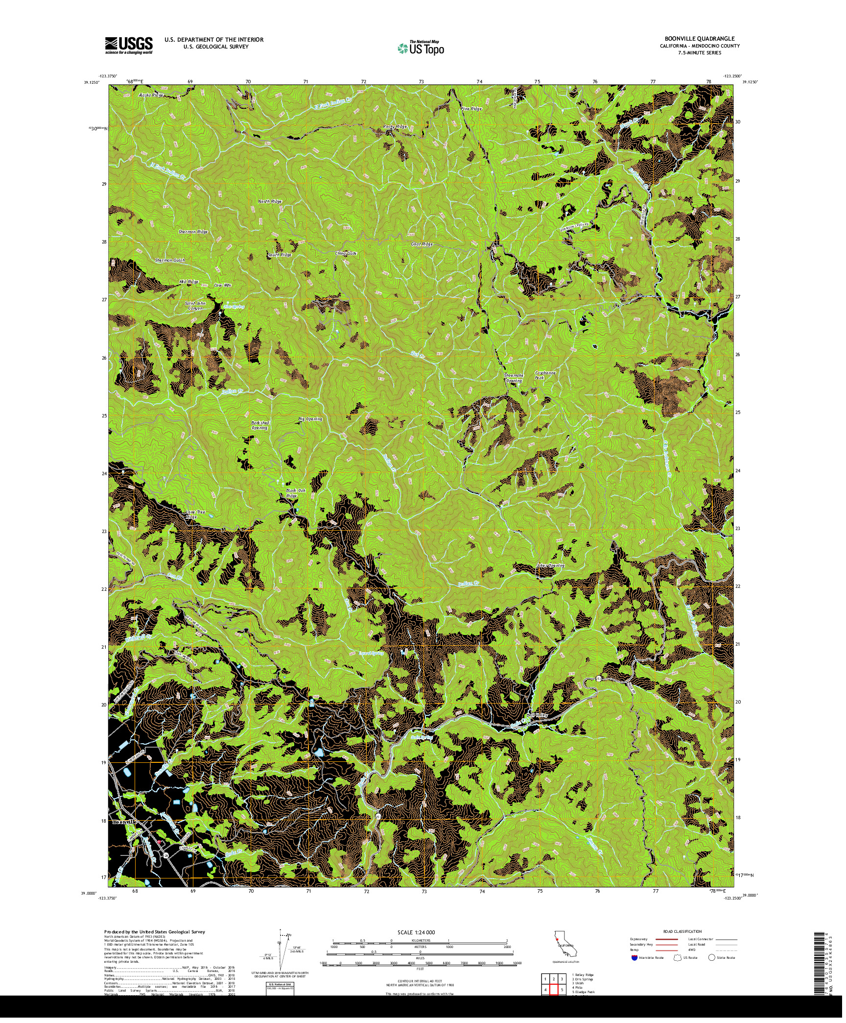 USGS US TOPO 7.5-MINUTE MAP FOR BOONVILLE, CA 2018