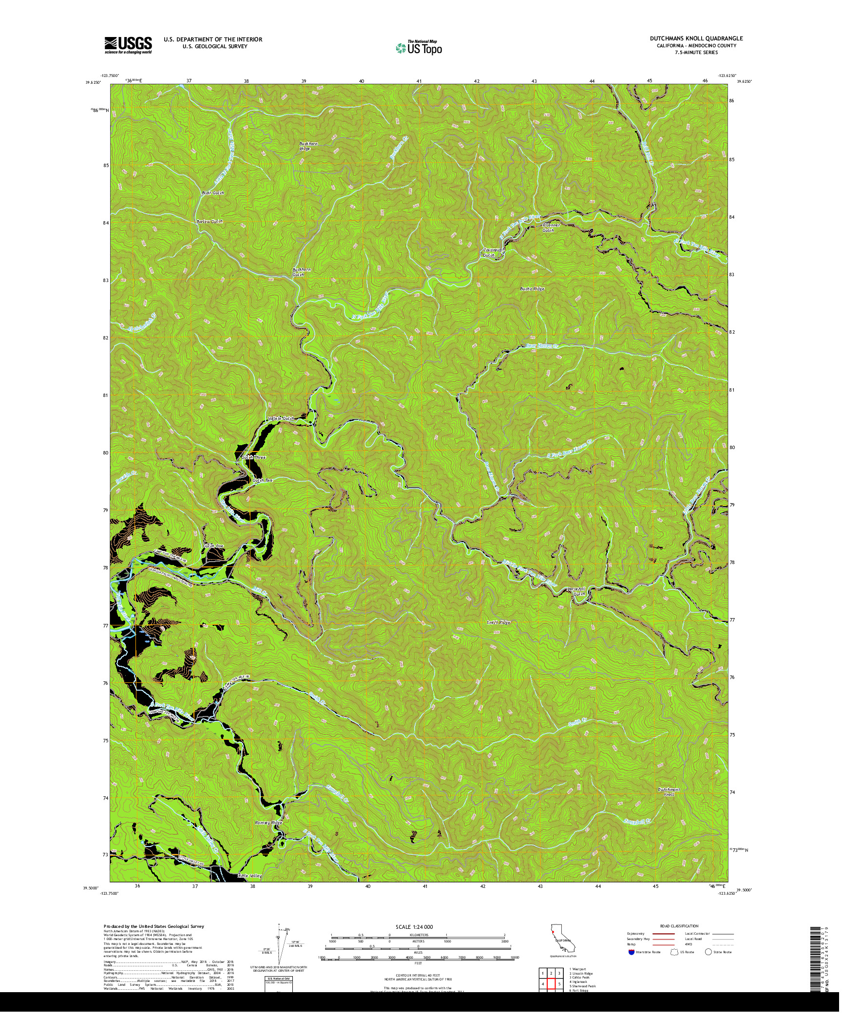 USGS US TOPO 7.5-MINUTE MAP FOR DUTCHMANS KNOLL, CA 2018