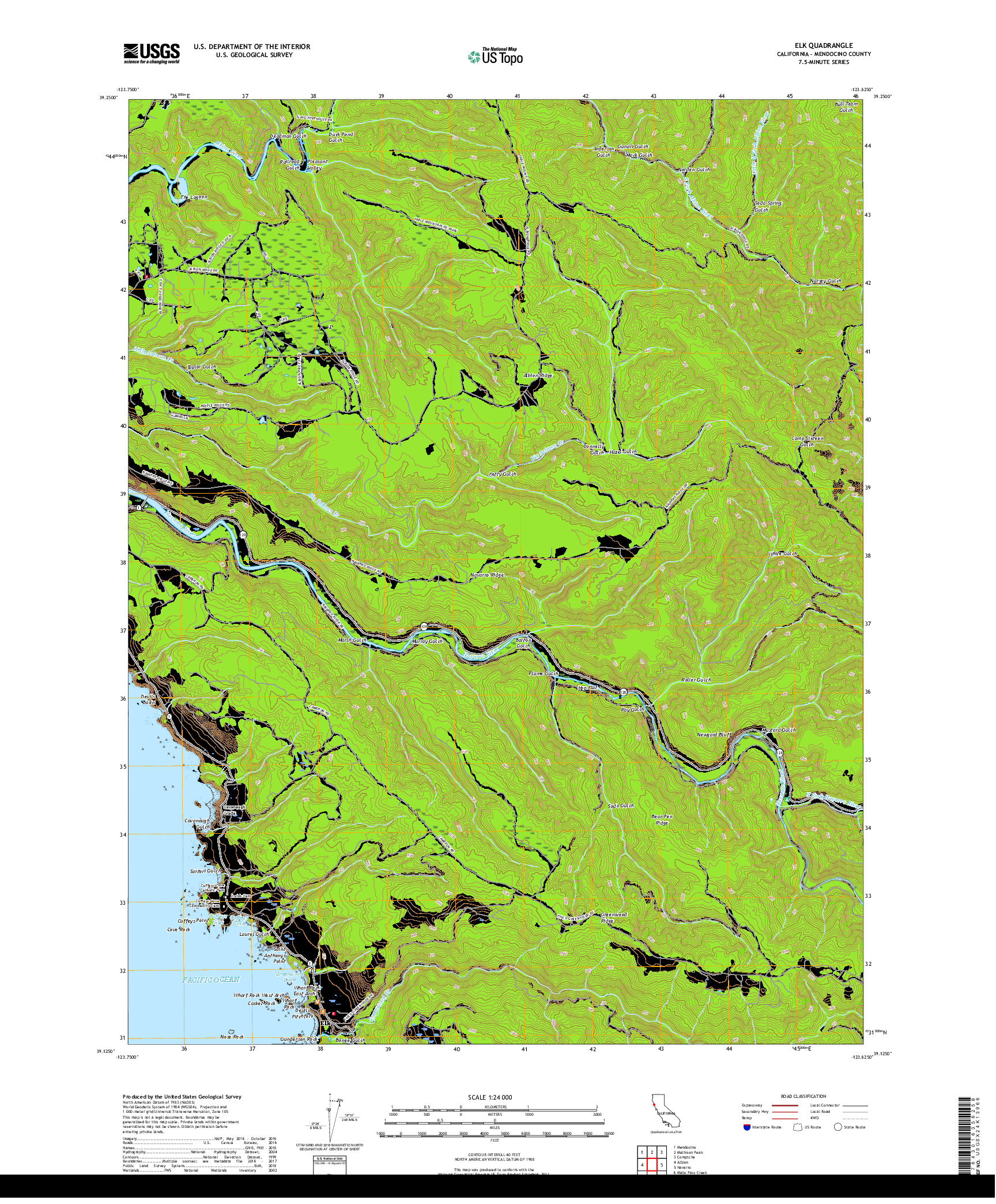 USGS US TOPO 7.5-MINUTE MAP FOR ELK, CA 2018