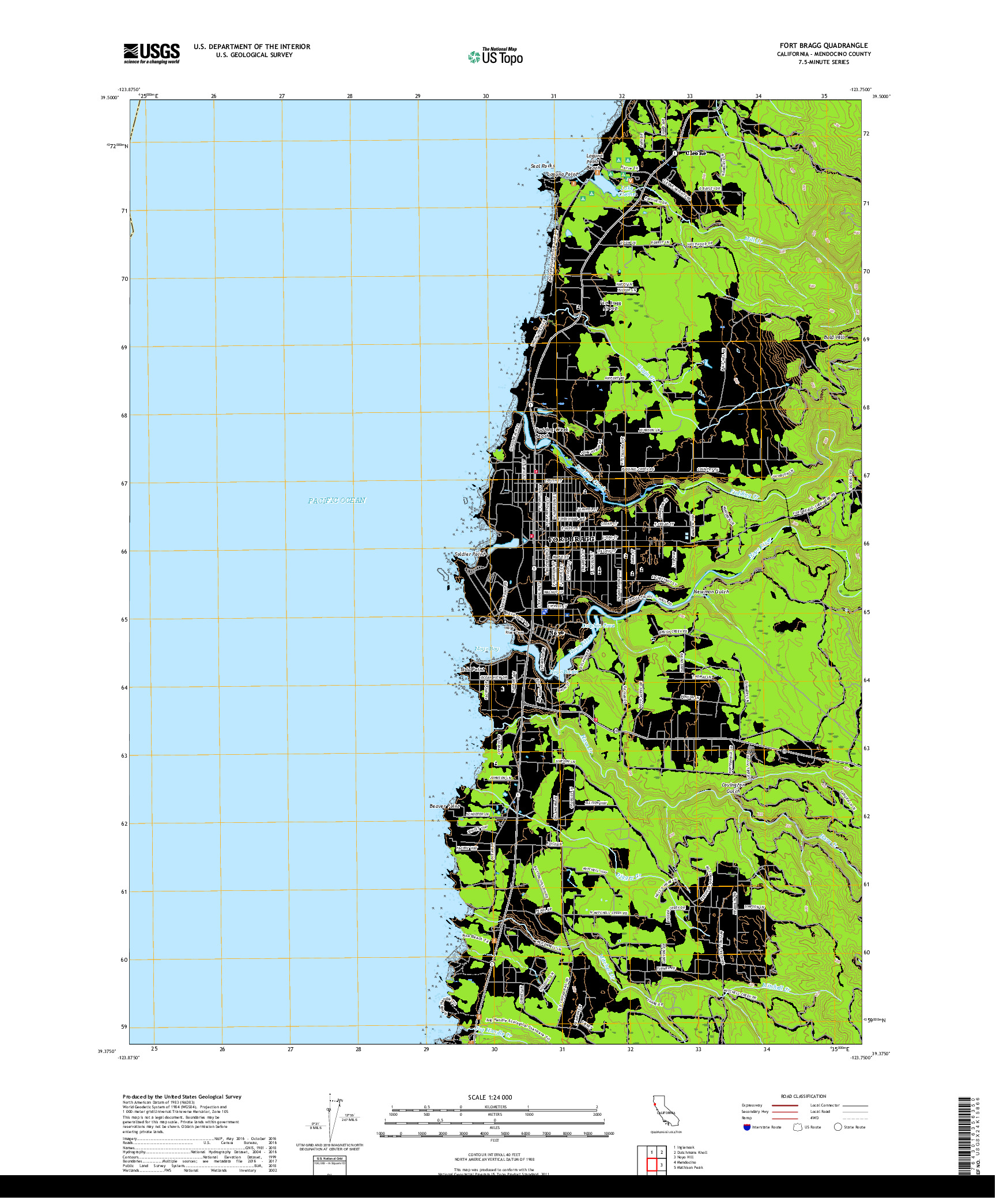 USGS US TOPO 7.5-MINUTE MAP FOR FORT BRAGG, CA 2018