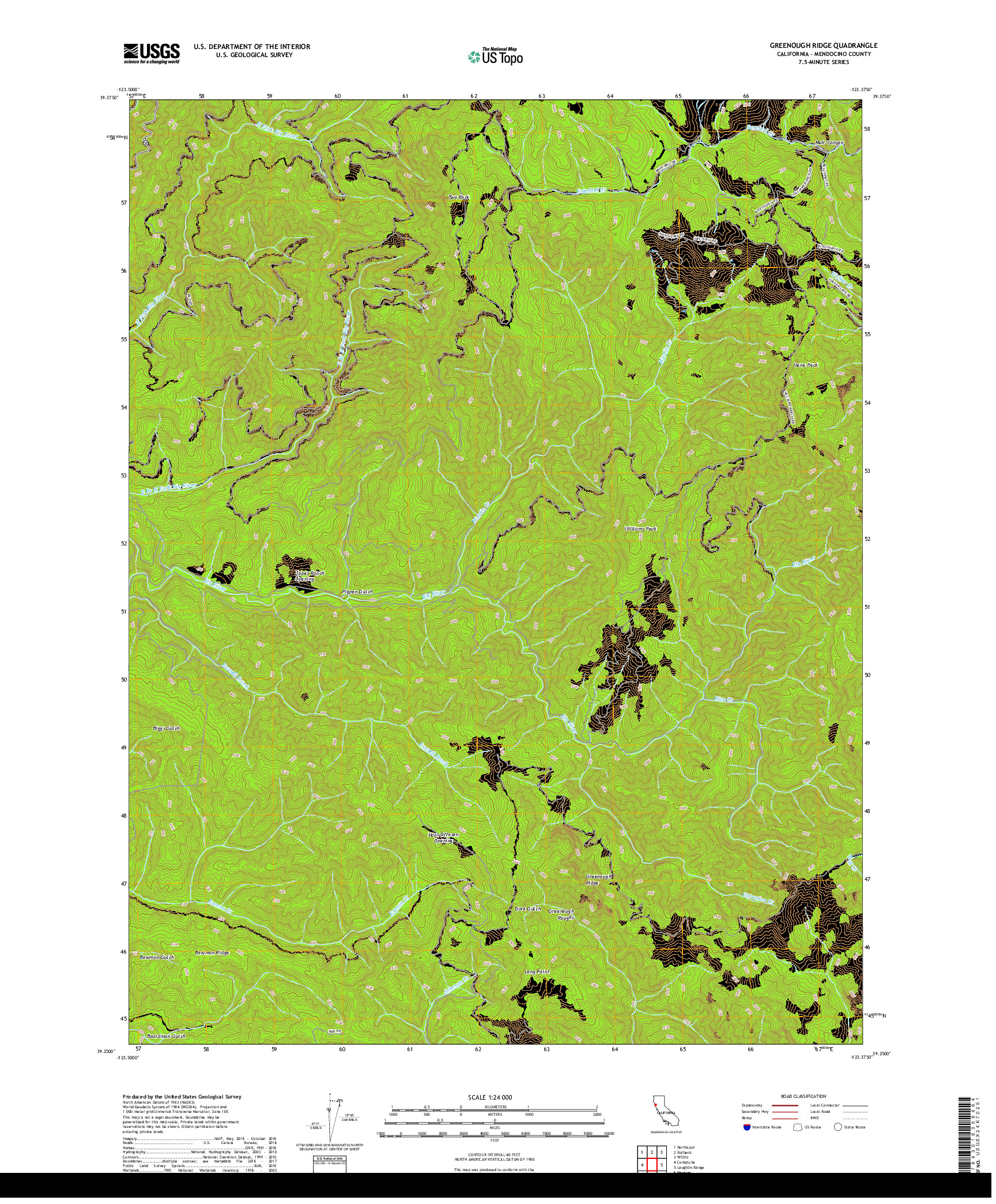 USGS US TOPO 7.5-MINUTE MAP FOR GREENOUGH RIDGE, CA 2018