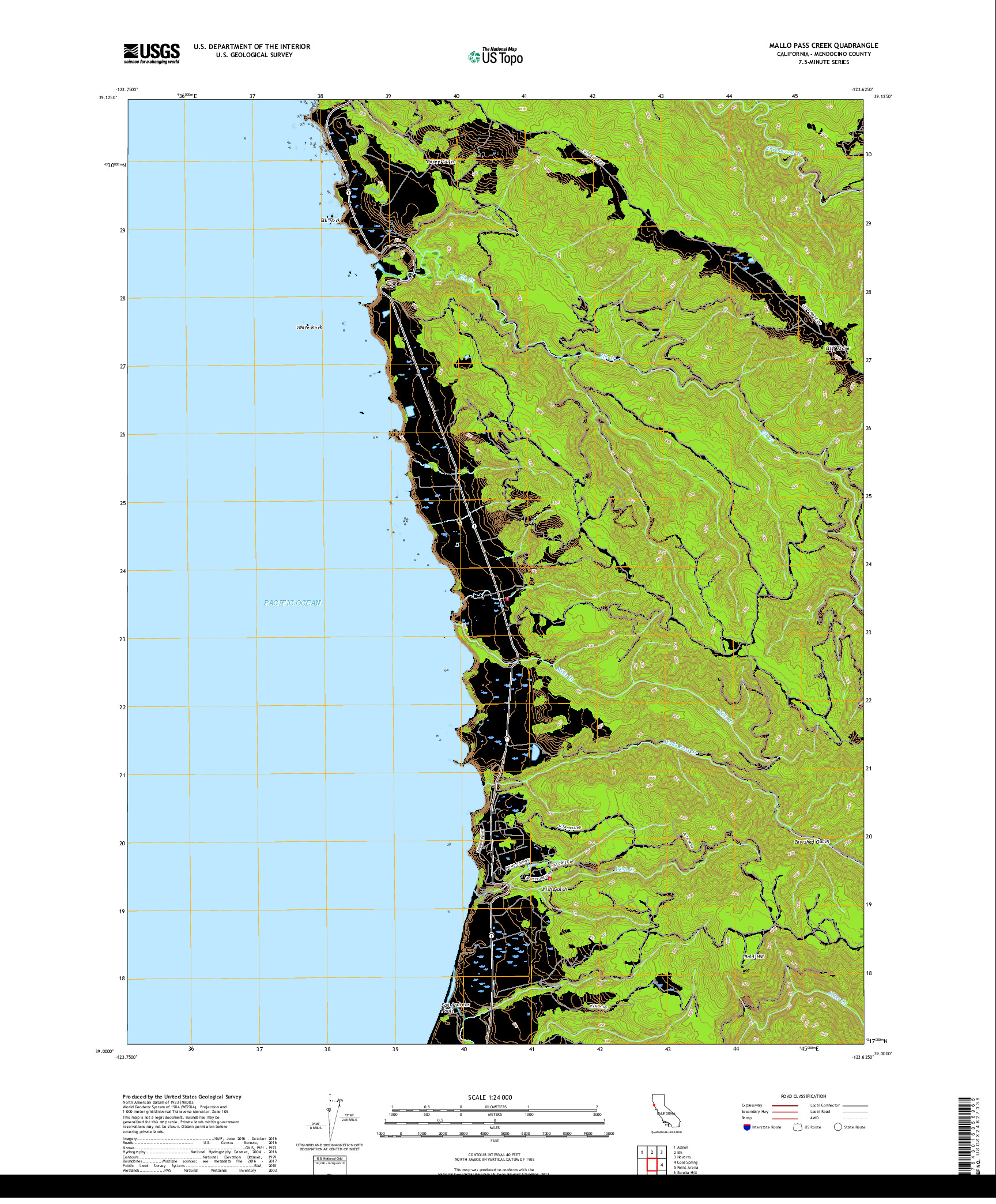 USGS US TOPO 7.5-MINUTE MAP FOR MALLO PASS CREEK, CA 2018