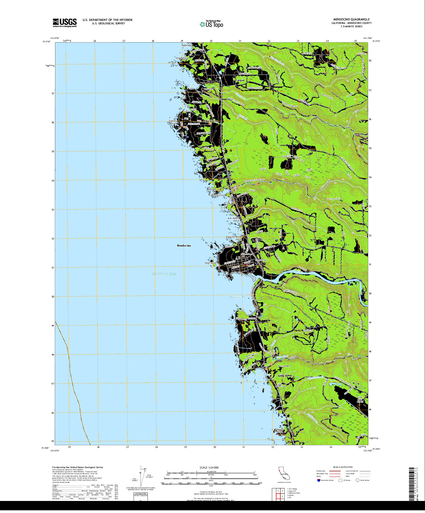 USGS US TOPO 7.5-MINUTE MAP FOR MENDOCINO, CA 2018