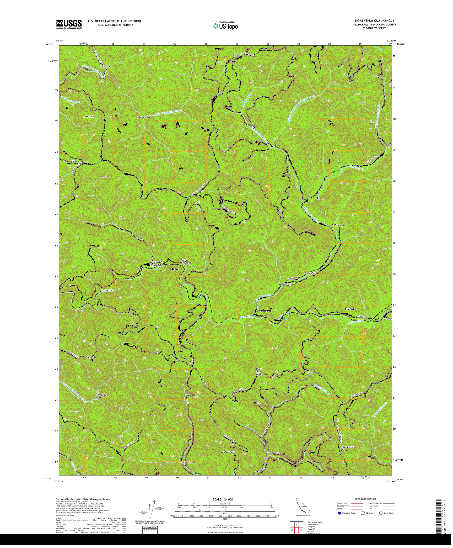 USGS US TOPO 7.5-MINUTE MAP FOR NORTHSPUR, CA 2018