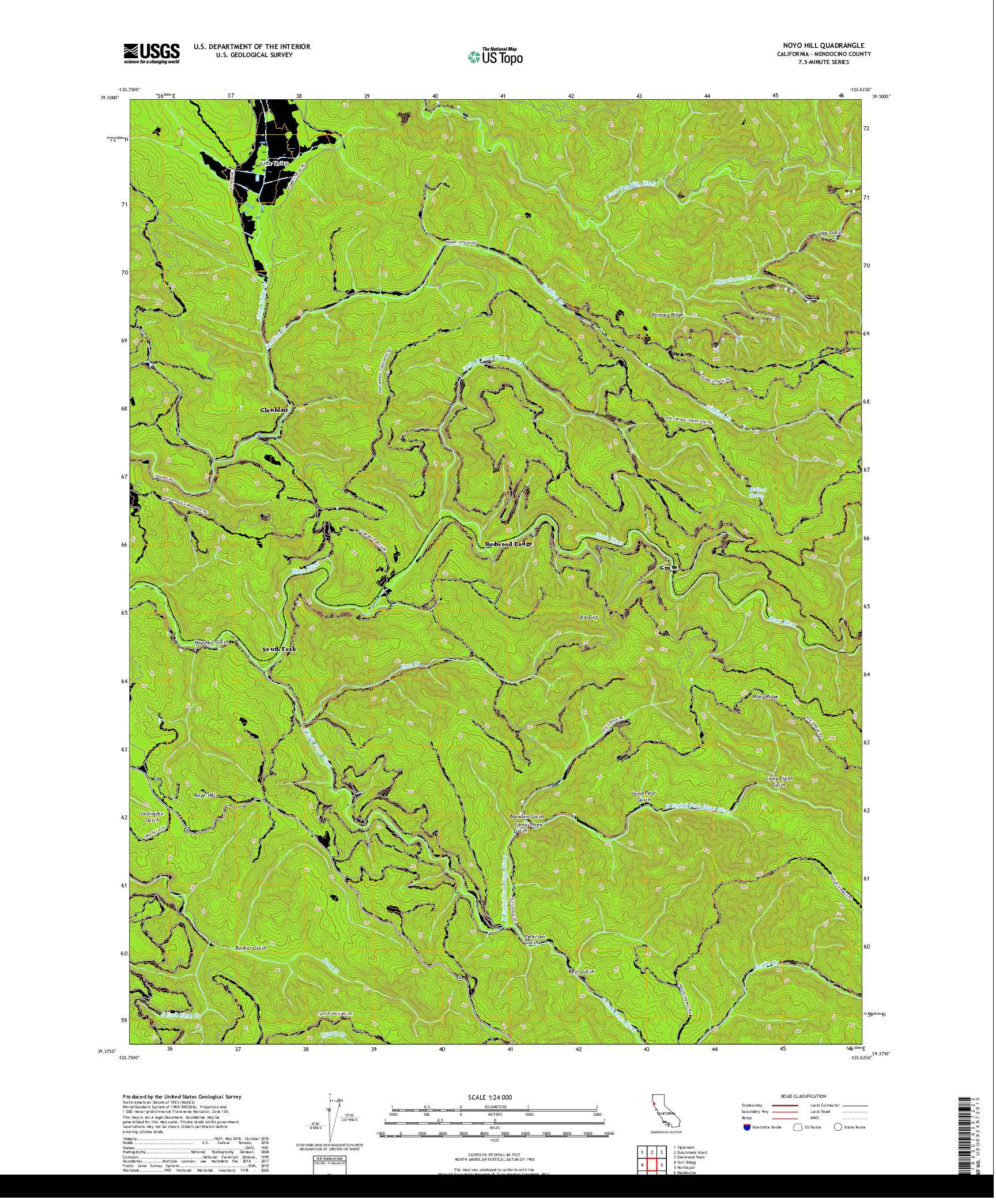 USGS US TOPO 7.5-MINUTE MAP FOR NOYO HILL, CA 2018