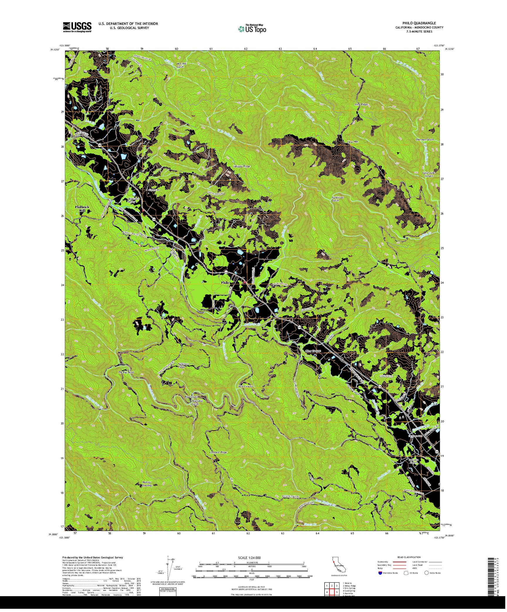 USGS US TOPO 7.5-MINUTE MAP FOR PHILO, CA 2018