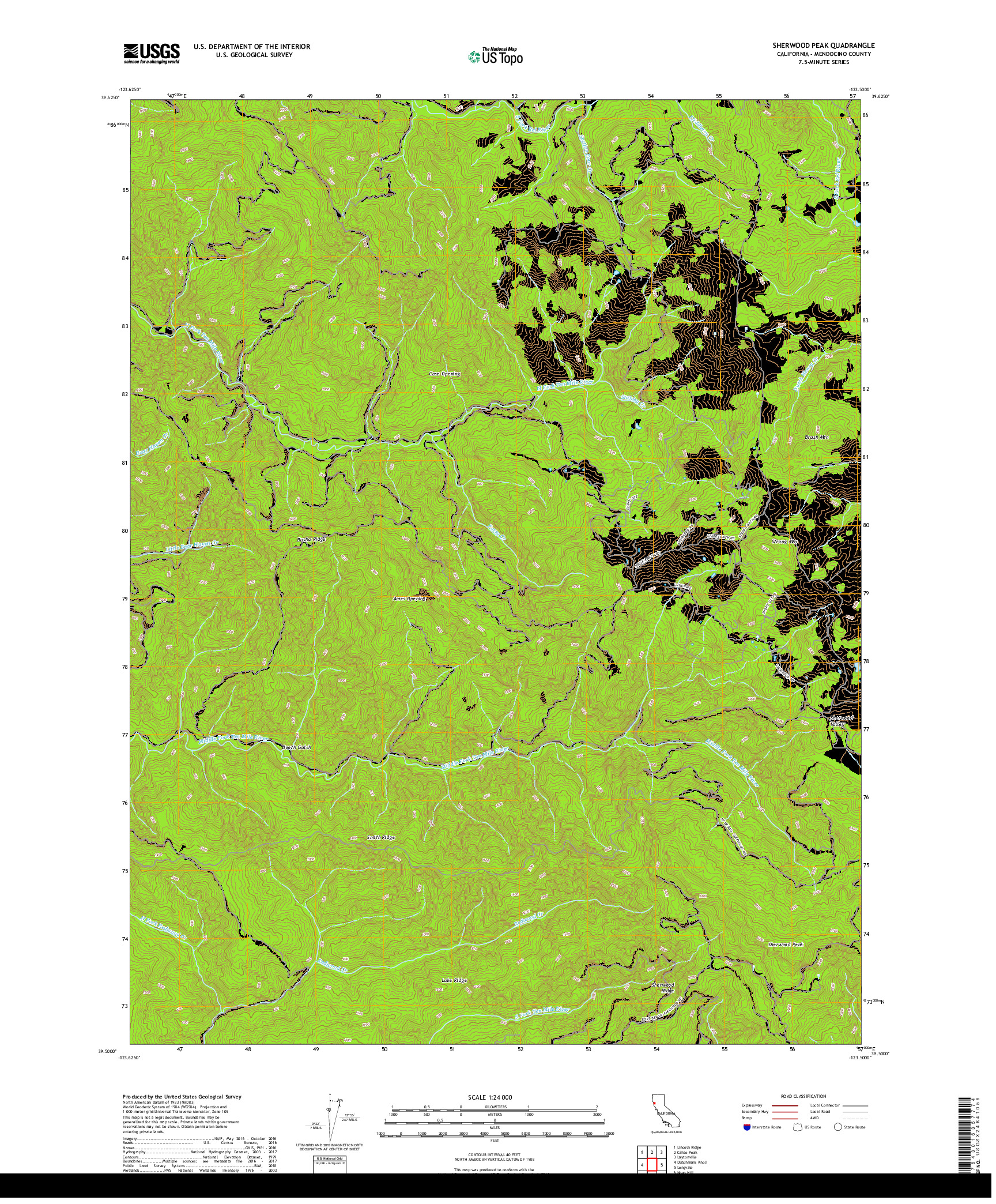 USGS US TOPO 7.5-MINUTE MAP FOR SHERWOOD PEAK, CA 2018