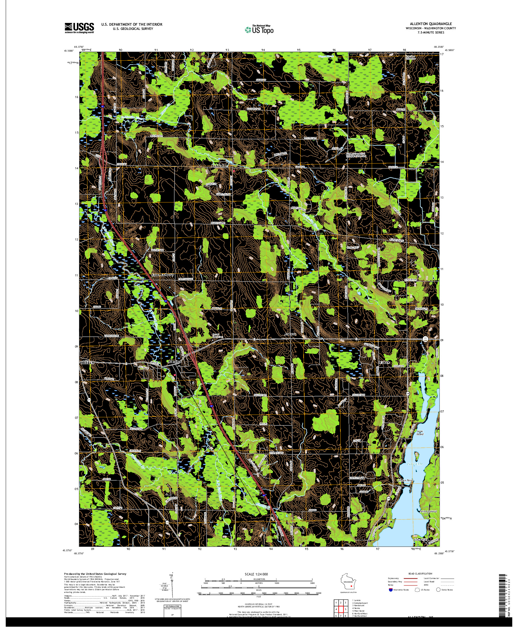 USGS US TOPO 7.5-MINUTE MAP FOR ALLENTON, WI 2018