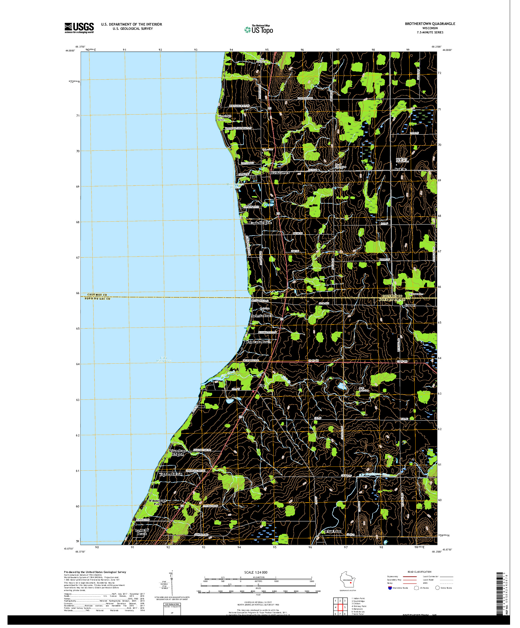 USGS US TOPO 7.5-MINUTE MAP FOR BROTHERTOWN, WI 2018