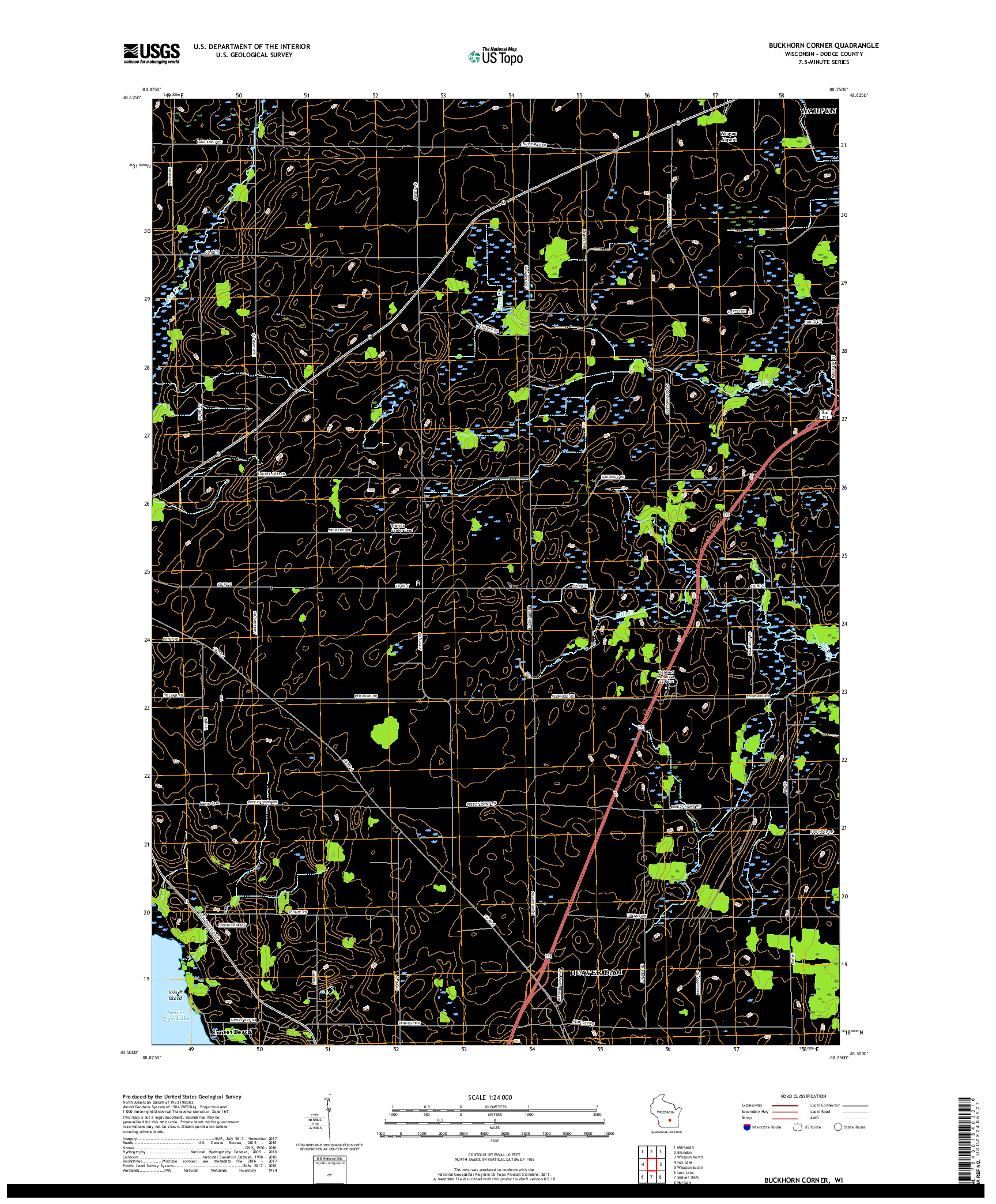 USGS US TOPO 7.5-MINUTE MAP FOR BUCKHORN CORNER, WI 2018