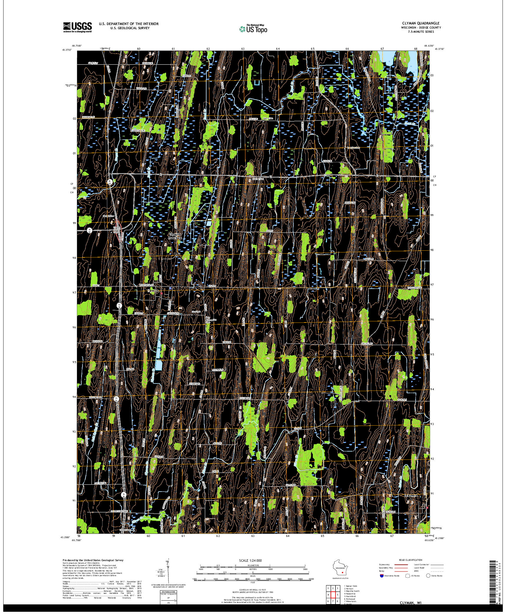 USGS US TOPO 7.5-MINUTE MAP FOR CLYMAN, WI 2018