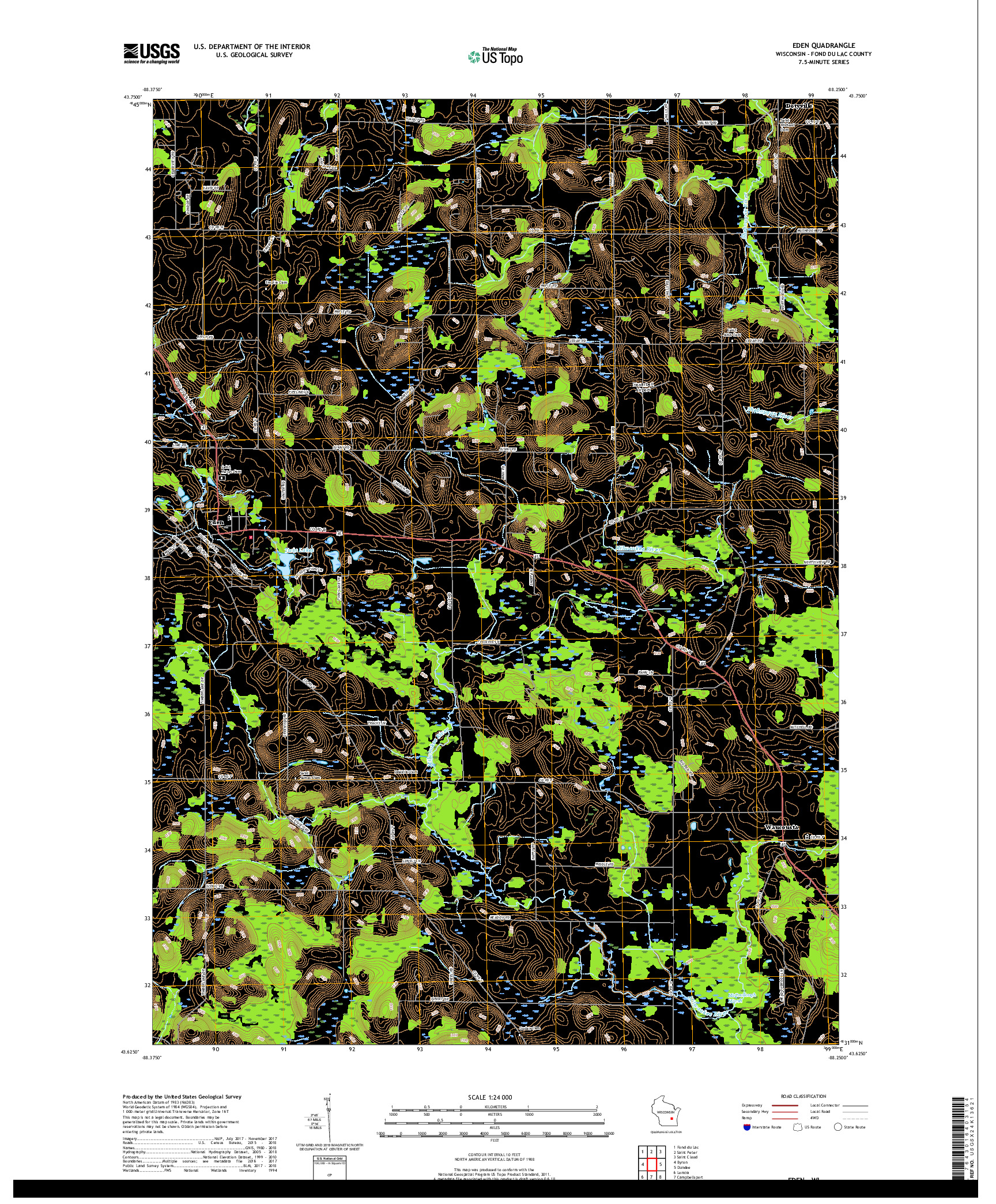 USGS US TOPO 7.5-MINUTE MAP FOR EDEN, WI 2018