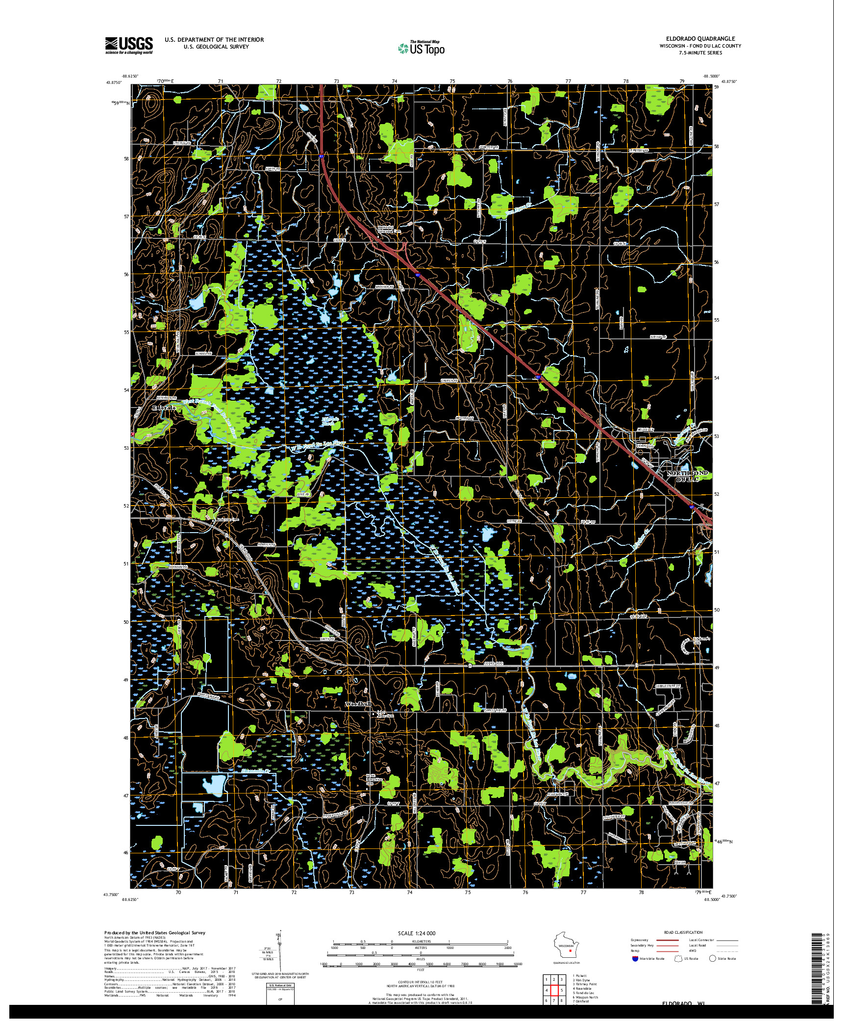 USGS US TOPO 7.5-MINUTE MAP FOR ELDORADO, WI 2018