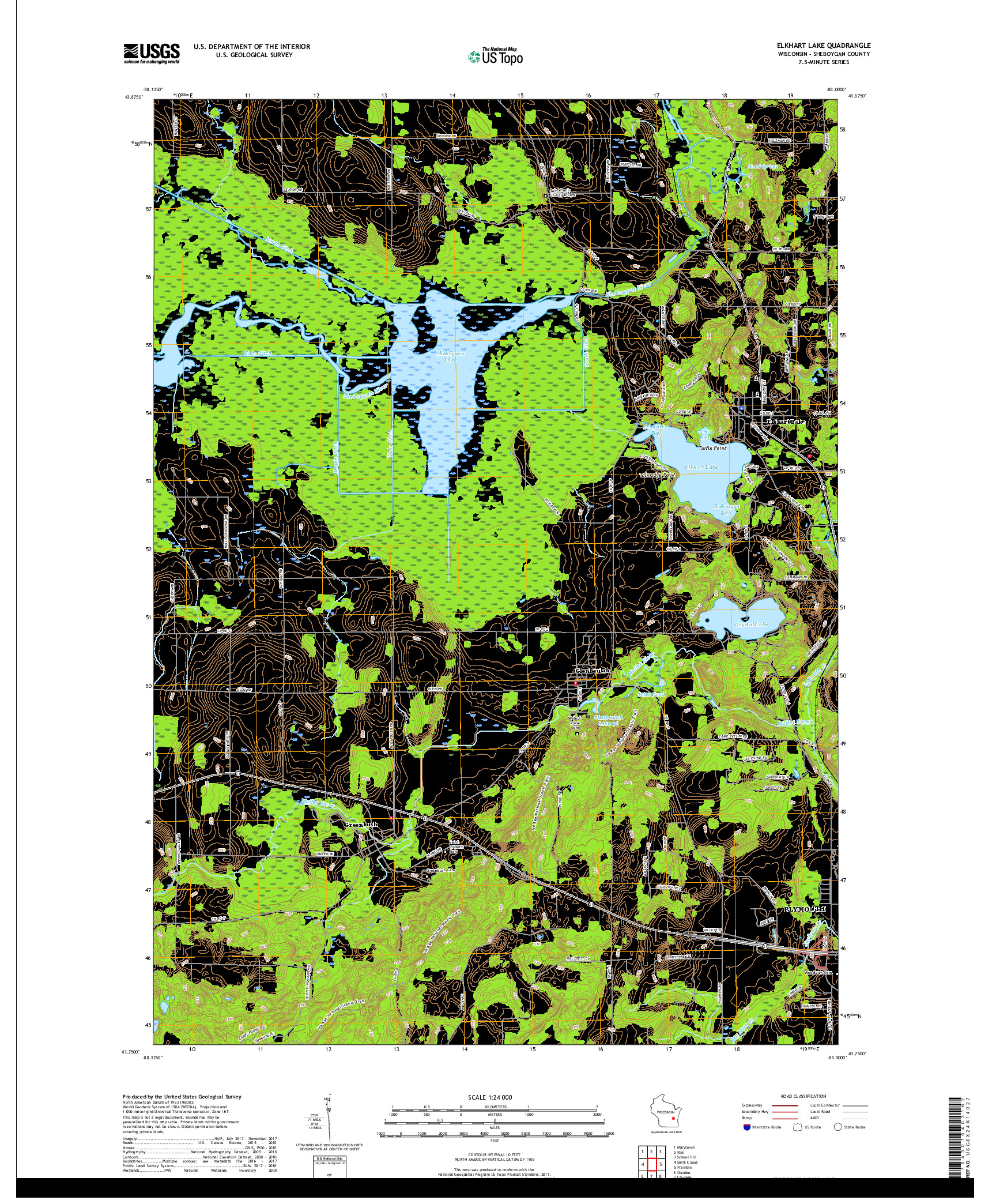 USGS US TOPO 7.5-MINUTE MAP FOR ELKHART LAKE, WI 2018