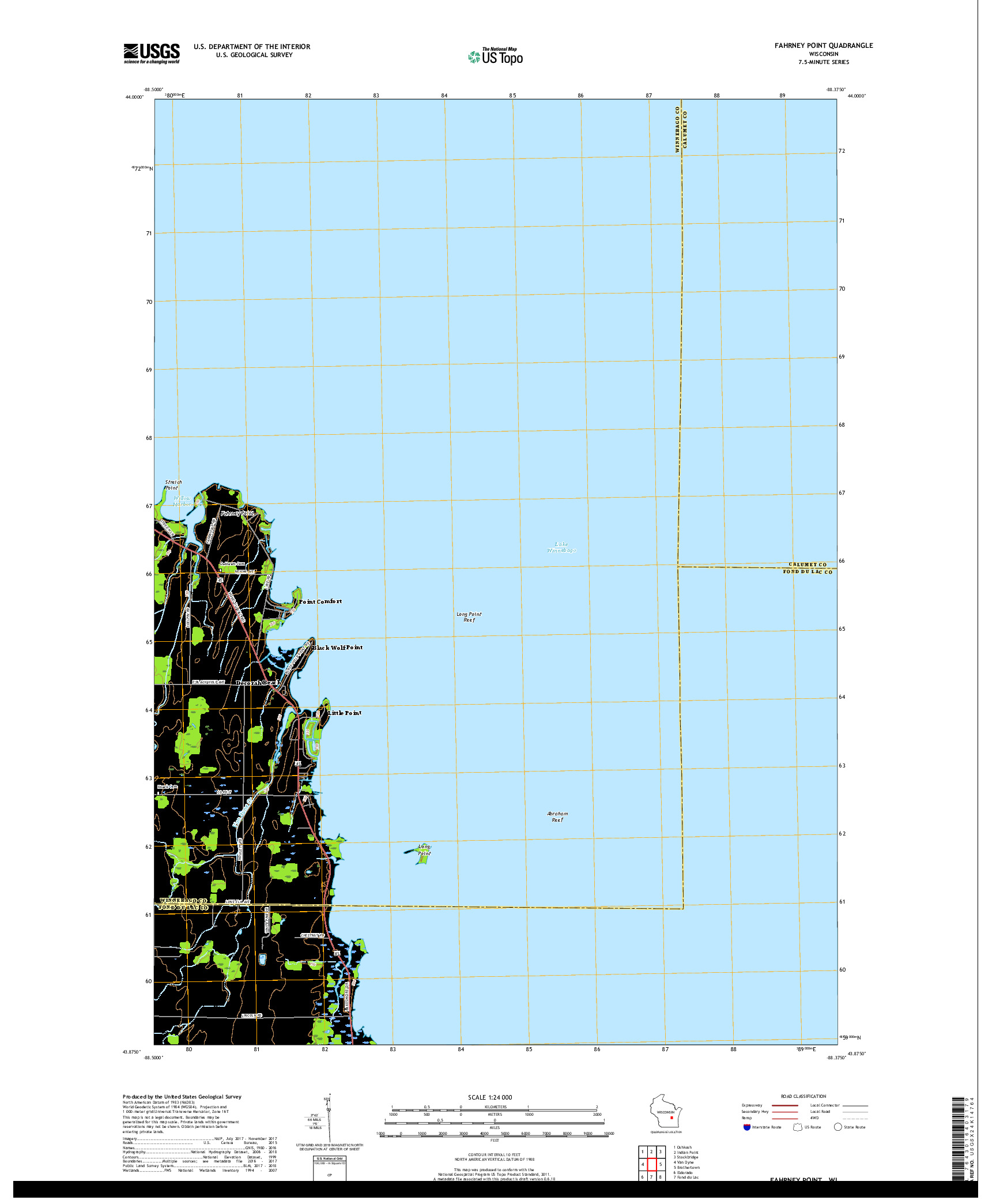 USGS US TOPO 7.5-MINUTE MAP FOR FAHRNEY POINT, WI 2018