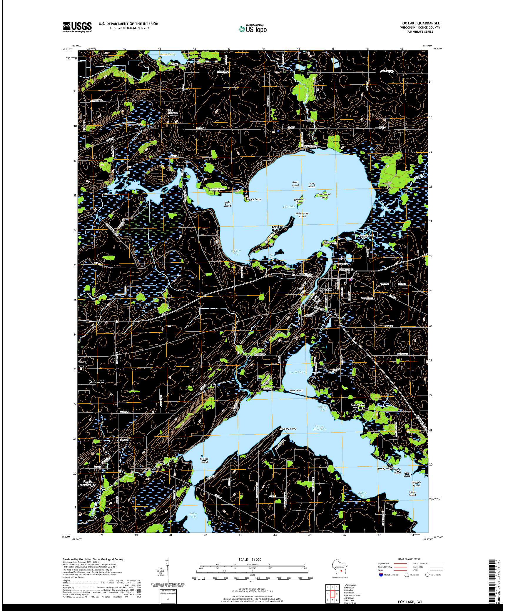 USGS US TOPO 7.5-MINUTE MAP FOR FOX LAKE, WI 2018