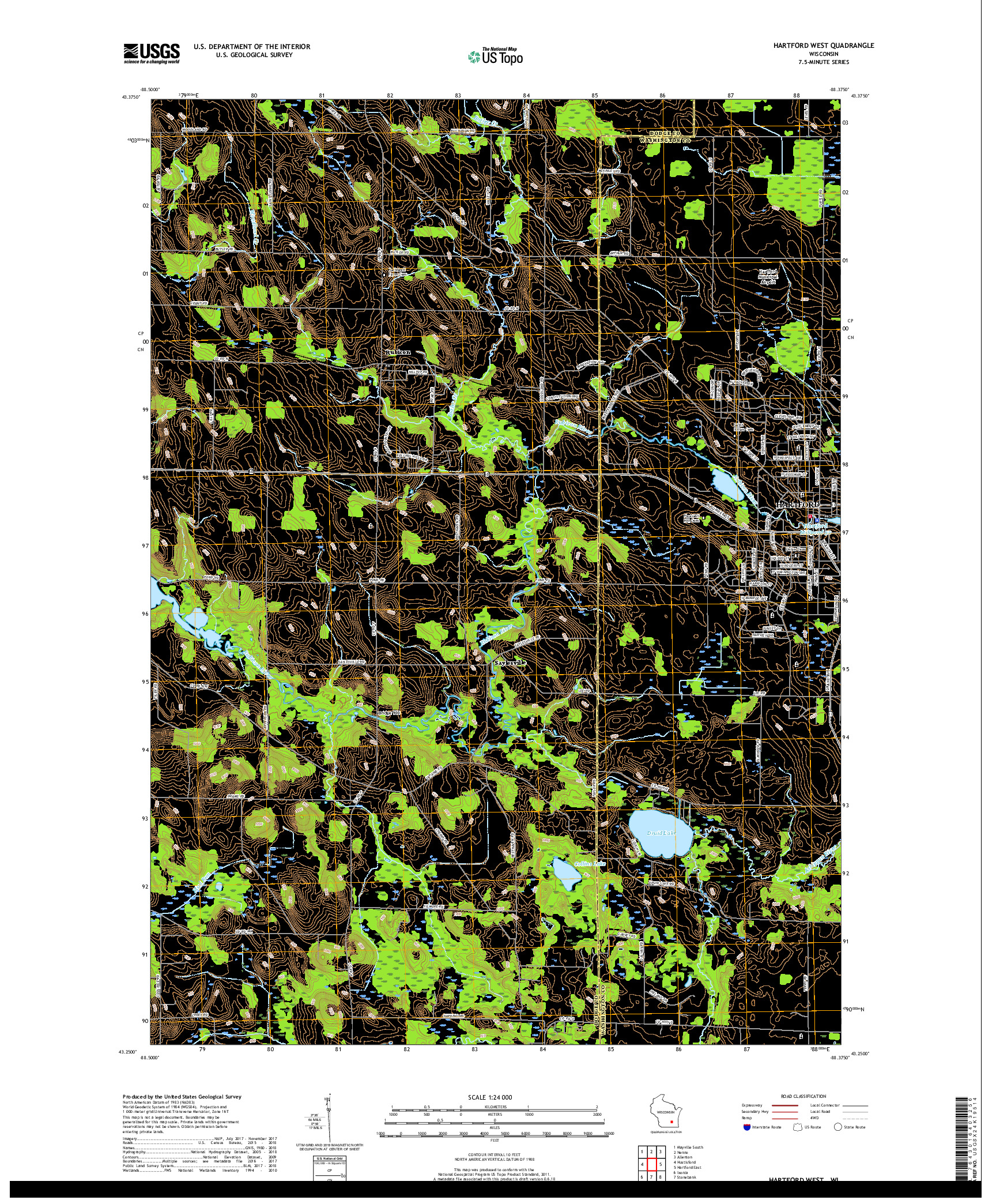 USGS US TOPO 7.5-MINUTE MAP FOR HARTFORD WEST, WI 2018