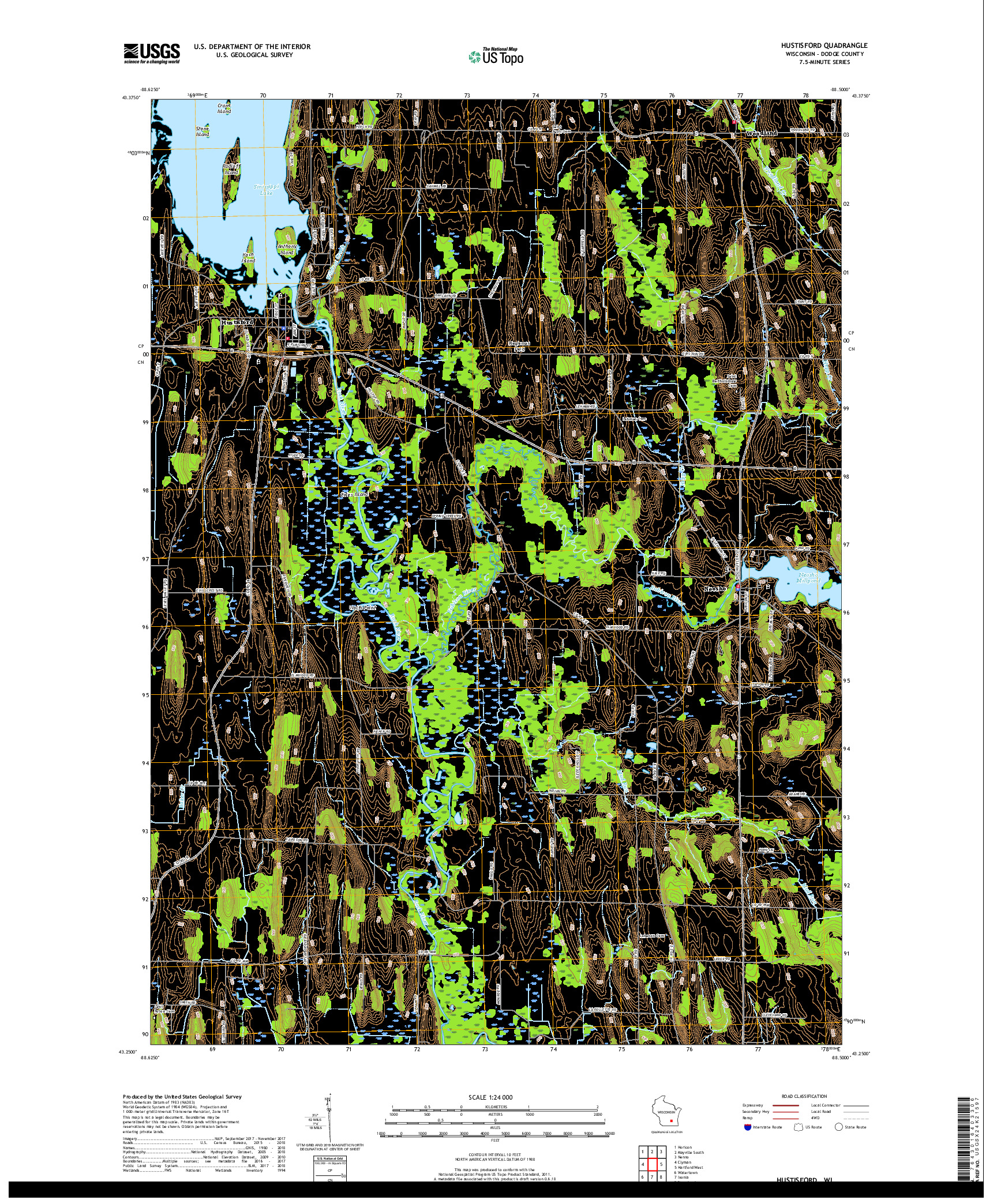 USGS US TOPO 7.5-MINUTE MAP FOR HUSTISFORD, WI 2018