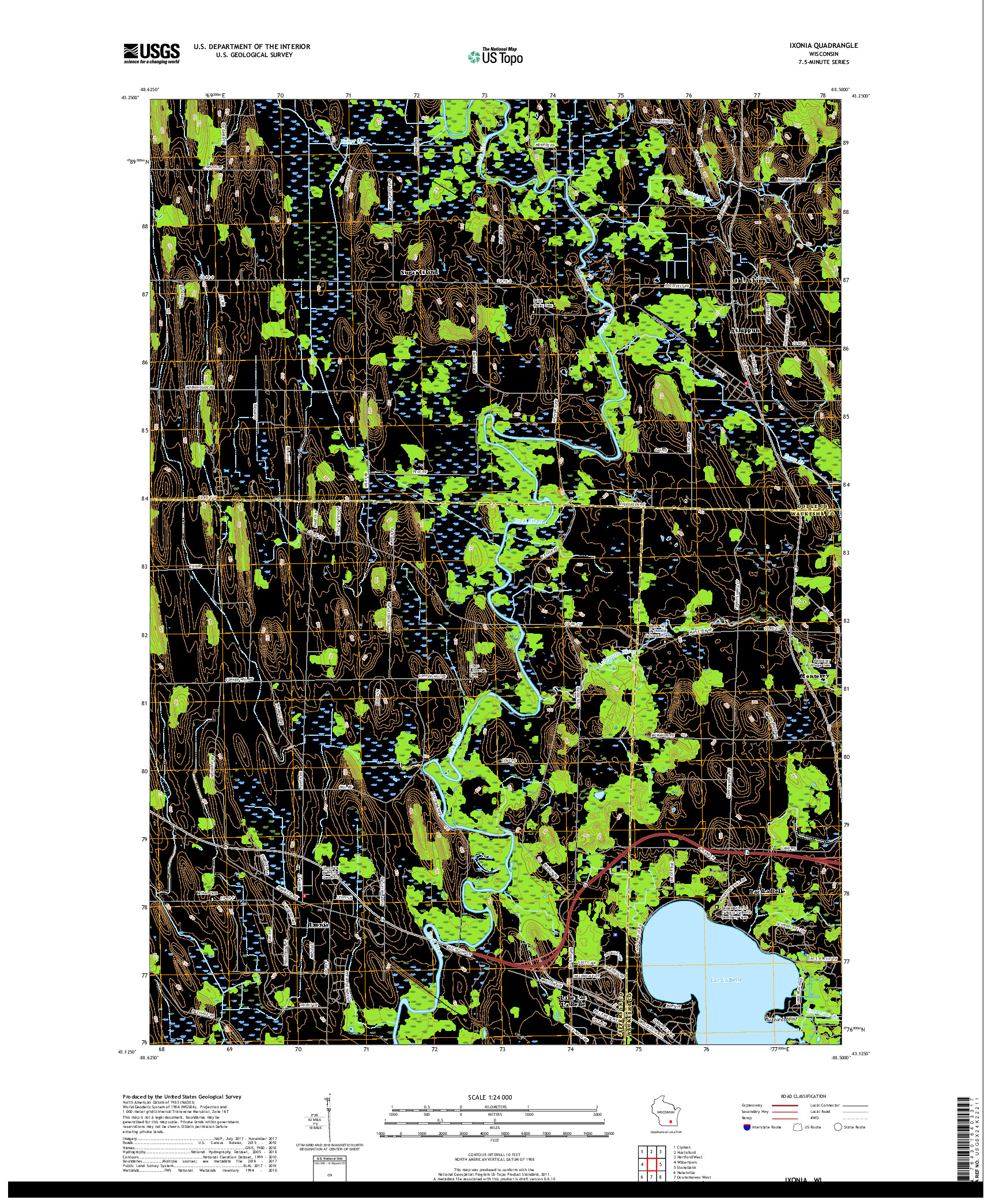 USGS US TOPO 7.5-MINUTE MAP FOR IXONIA, WI 2018