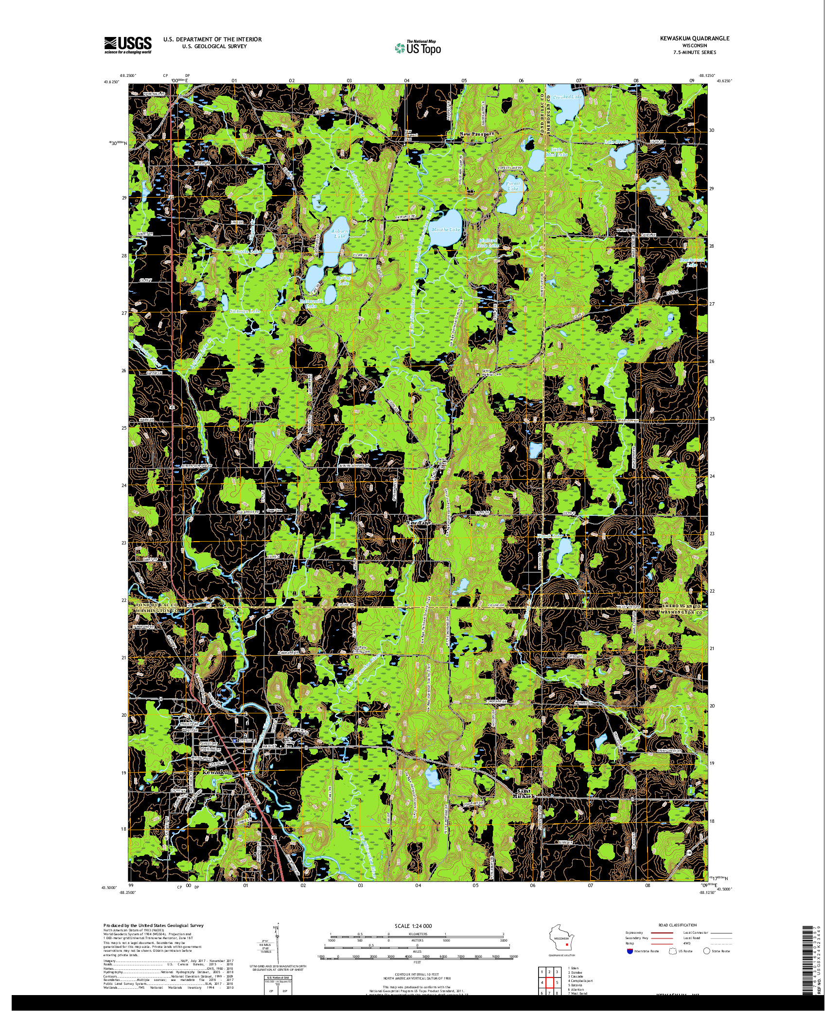 USGS US TOPO 7.5-MINUTE MAP FOR KEWASKUM, WI 2018