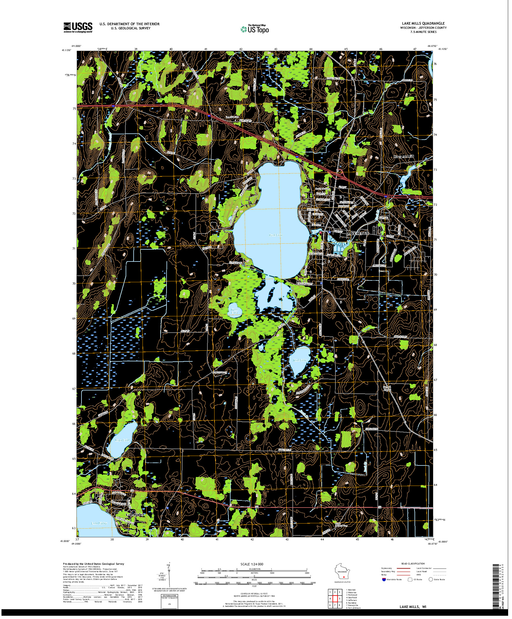 USGS US TOPO 7.5-MINUTE MAP FOR LAKE MILLS, WI 2018