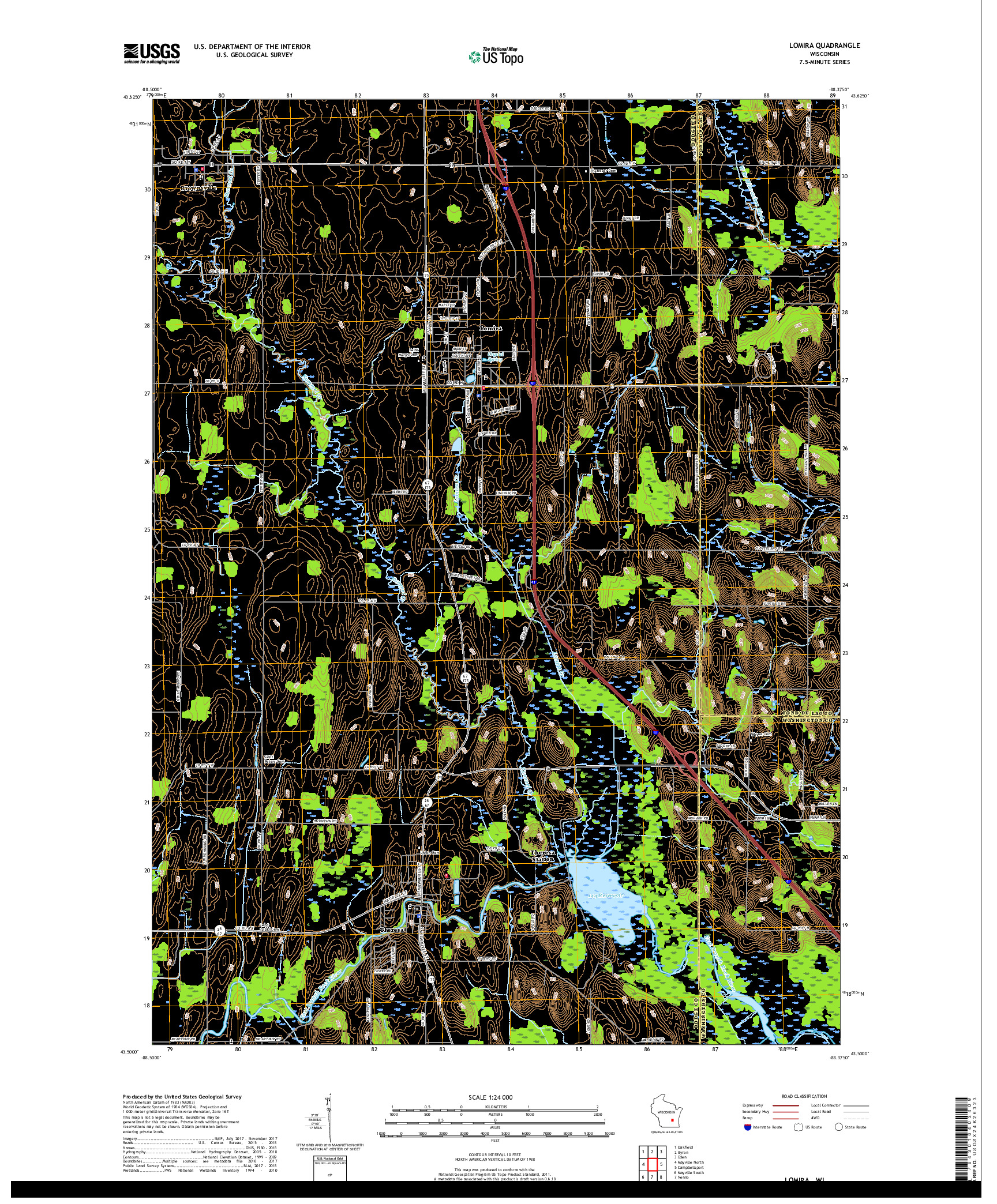 USGS US TOPO 7.5-MINUTE MAP FOR LOMIRA, WI 2018