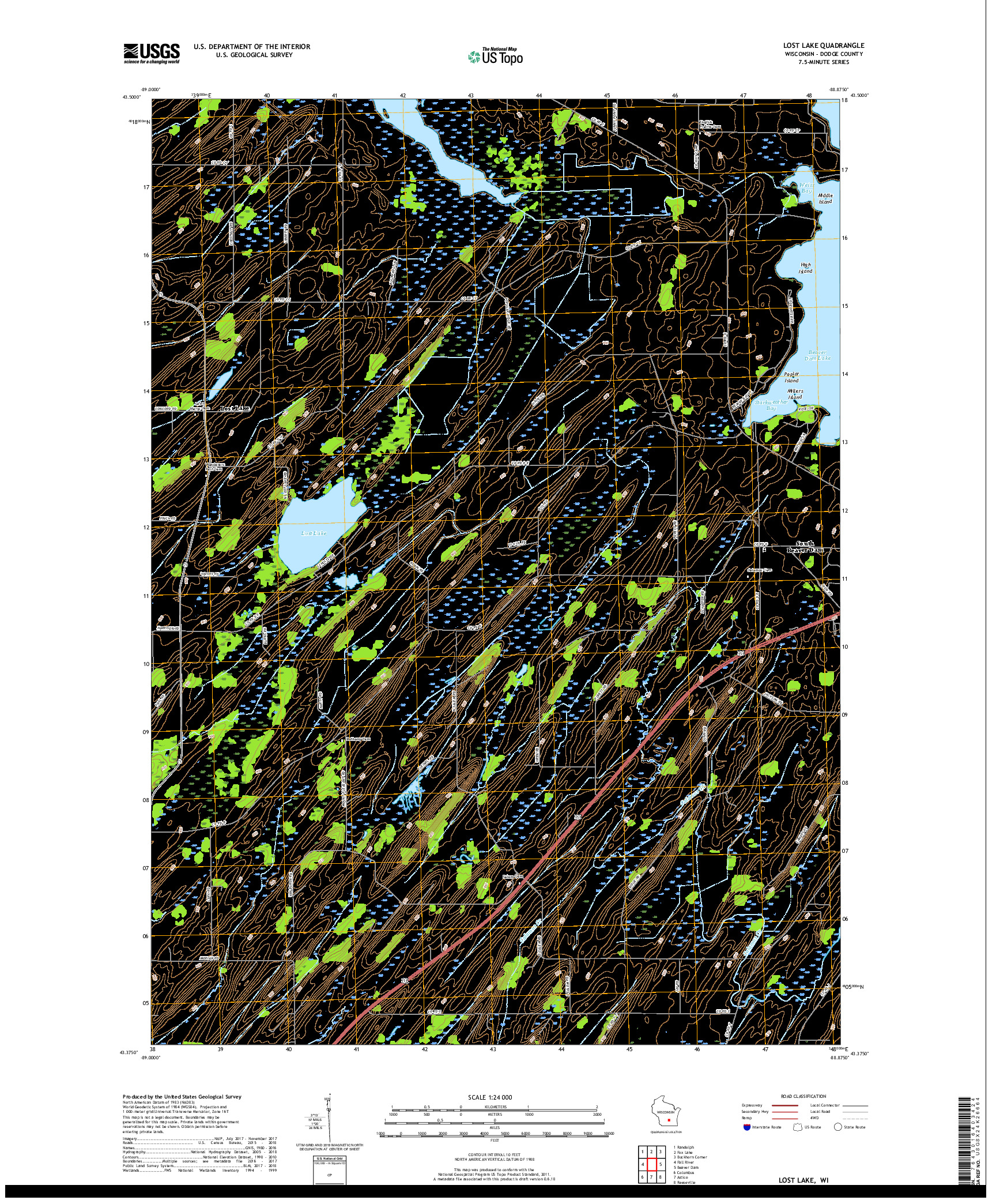 USGS US TOPO 7.5-MINUTE MAP FOR LOST LAKE, WI 2018